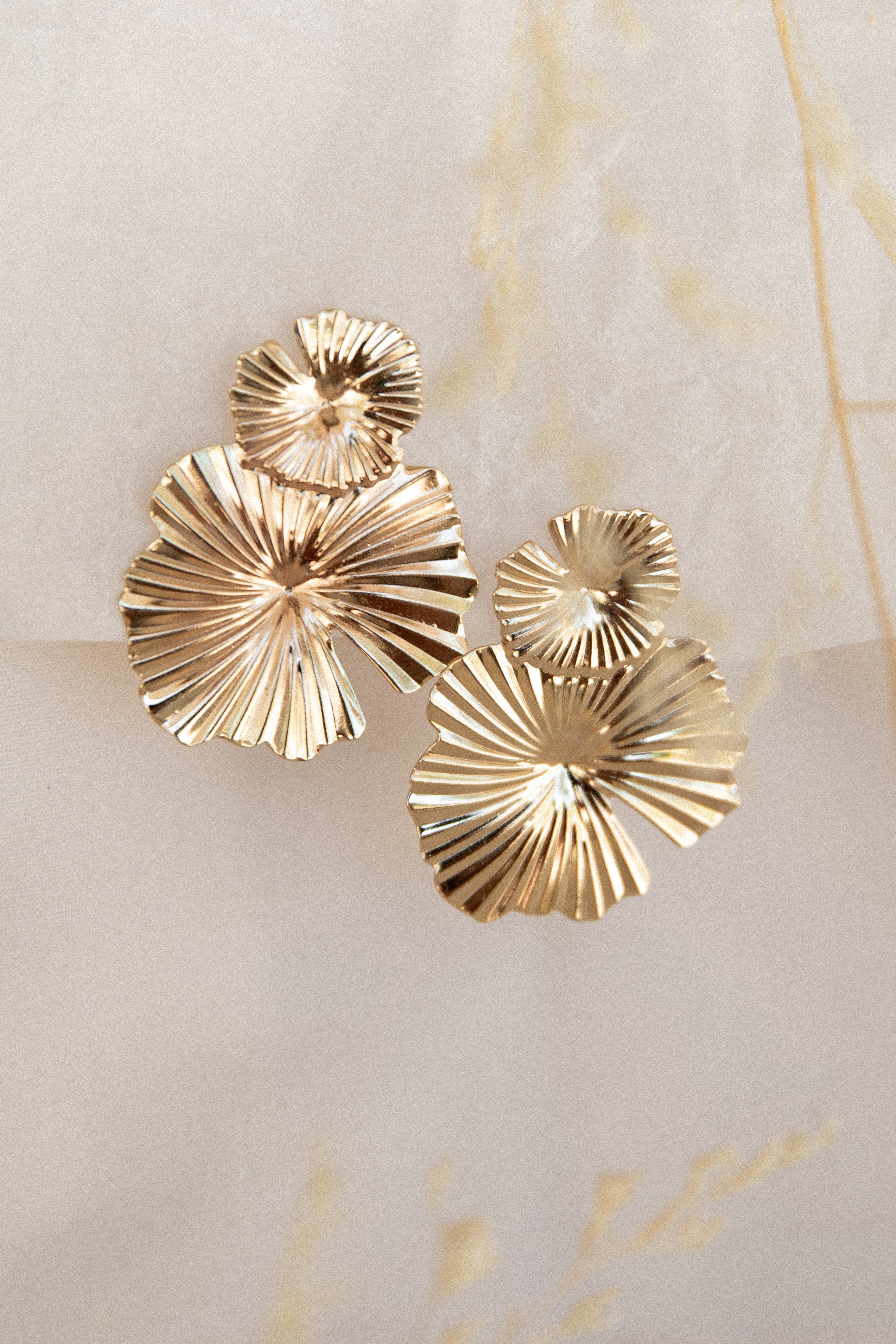 Gold Fan Design Earrings - Delia Alloy Butterfly Back Studs
