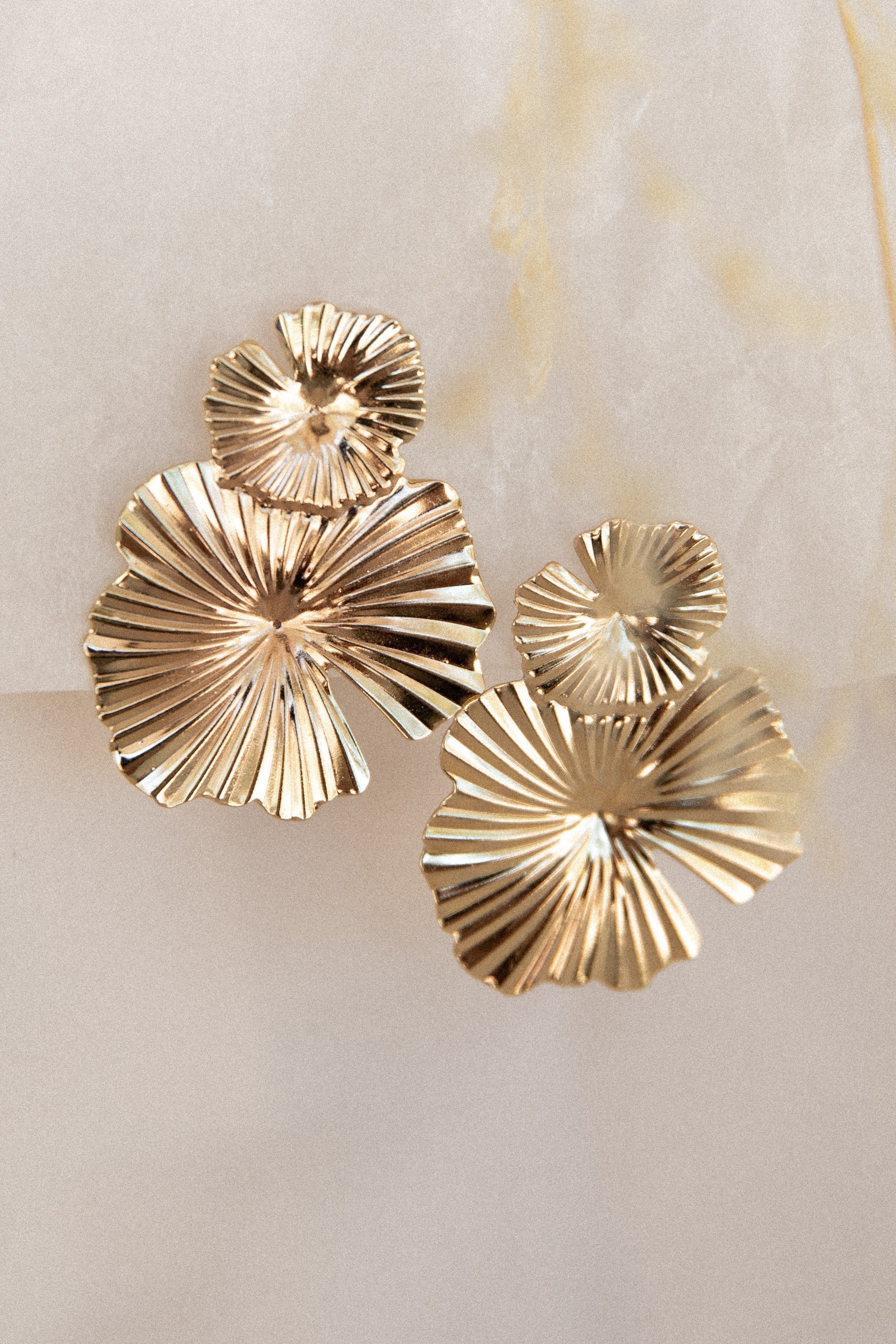 Gold Fan Design Earrings - Delia Alloy Butterfly Back Studs