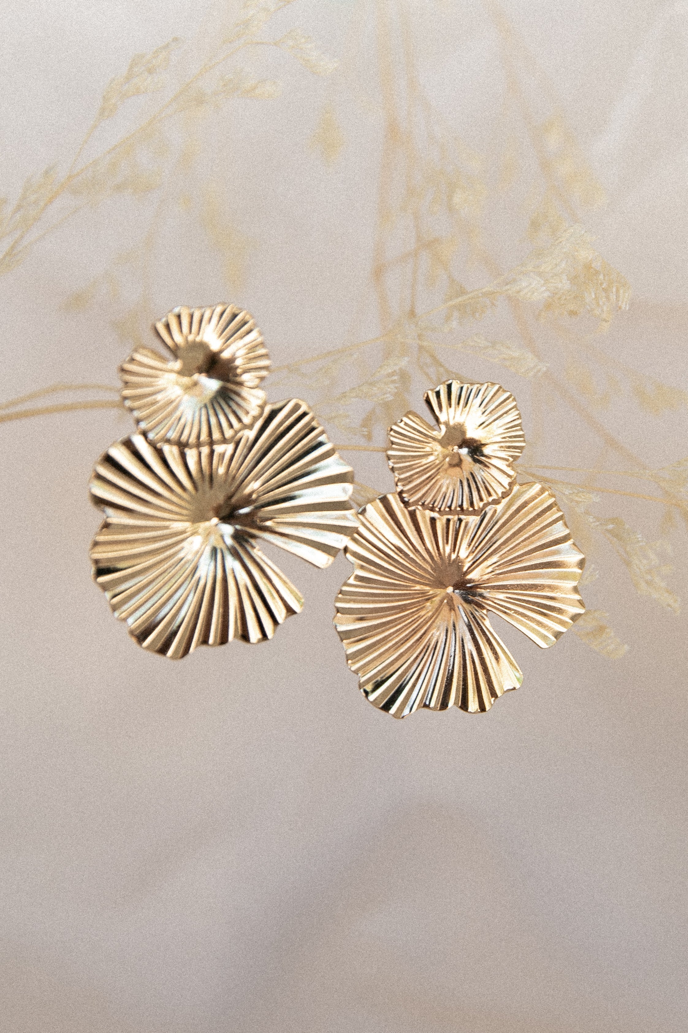 Gold Fan Design Earrings - Delia Alloy Butterfly Back Studs