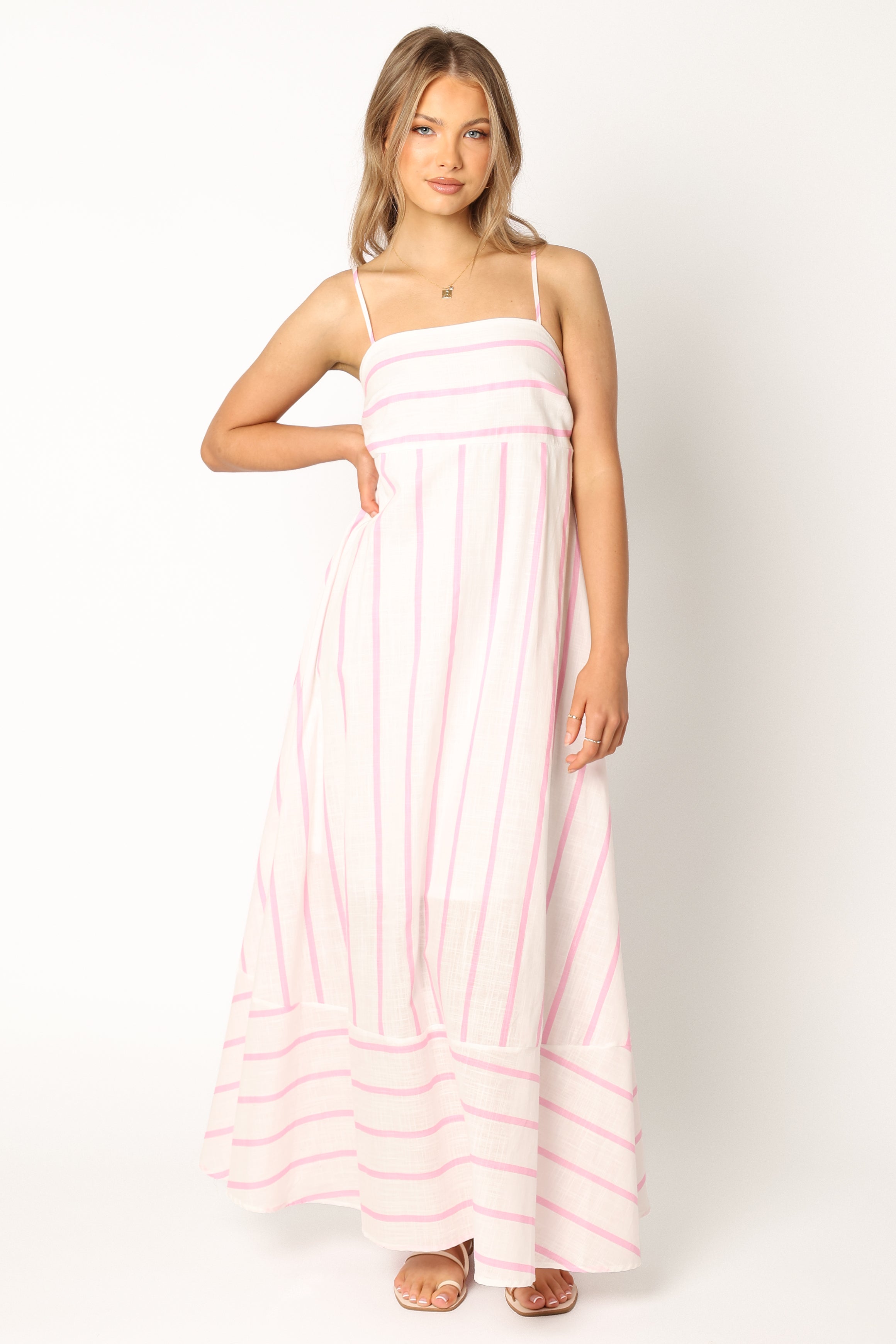 Pink Stripe Cotton Maxi Dress with Adjustable Straps
