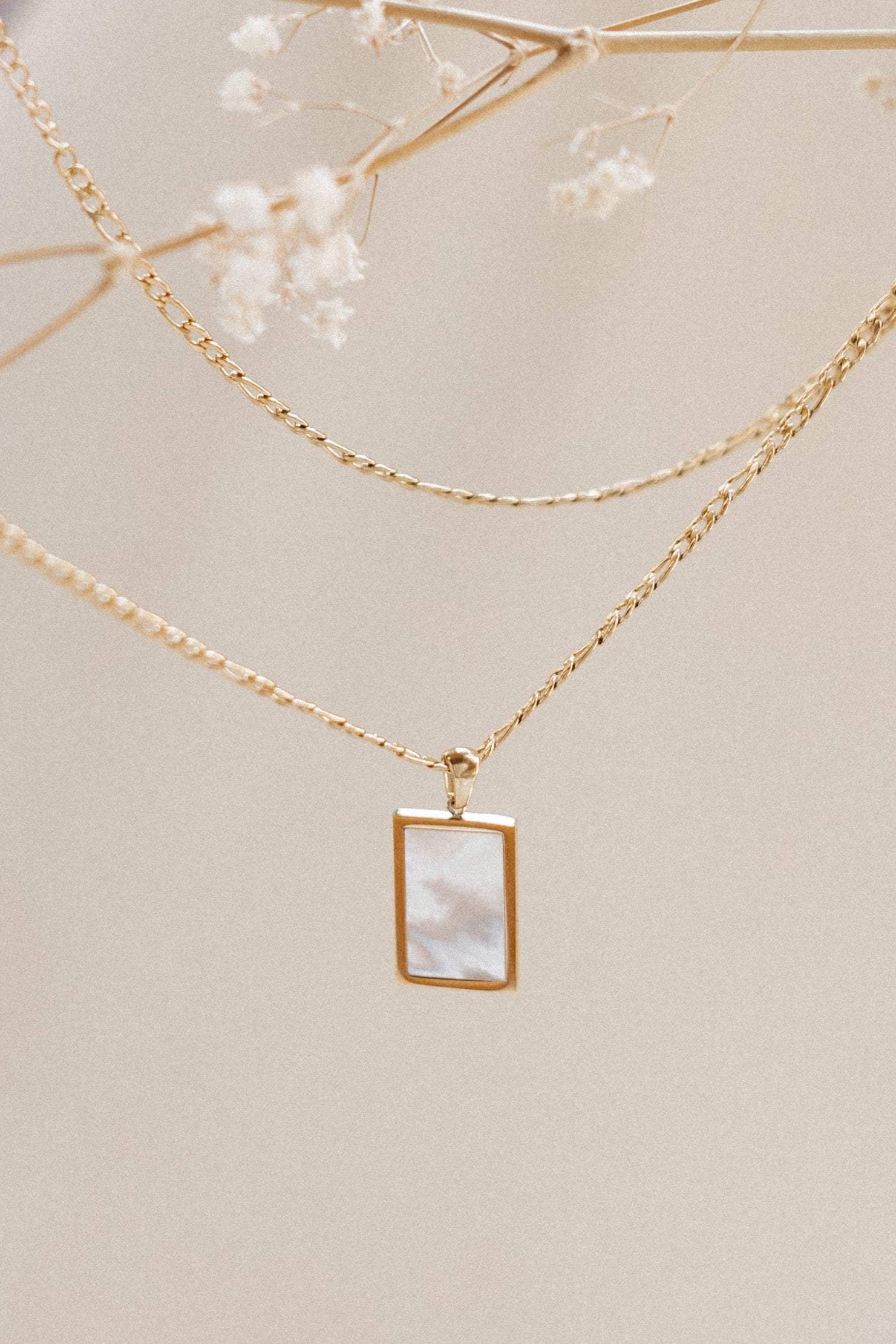 Gold Plated Titanium Steel Rectangle Shell Pendant Necklace - Maraya