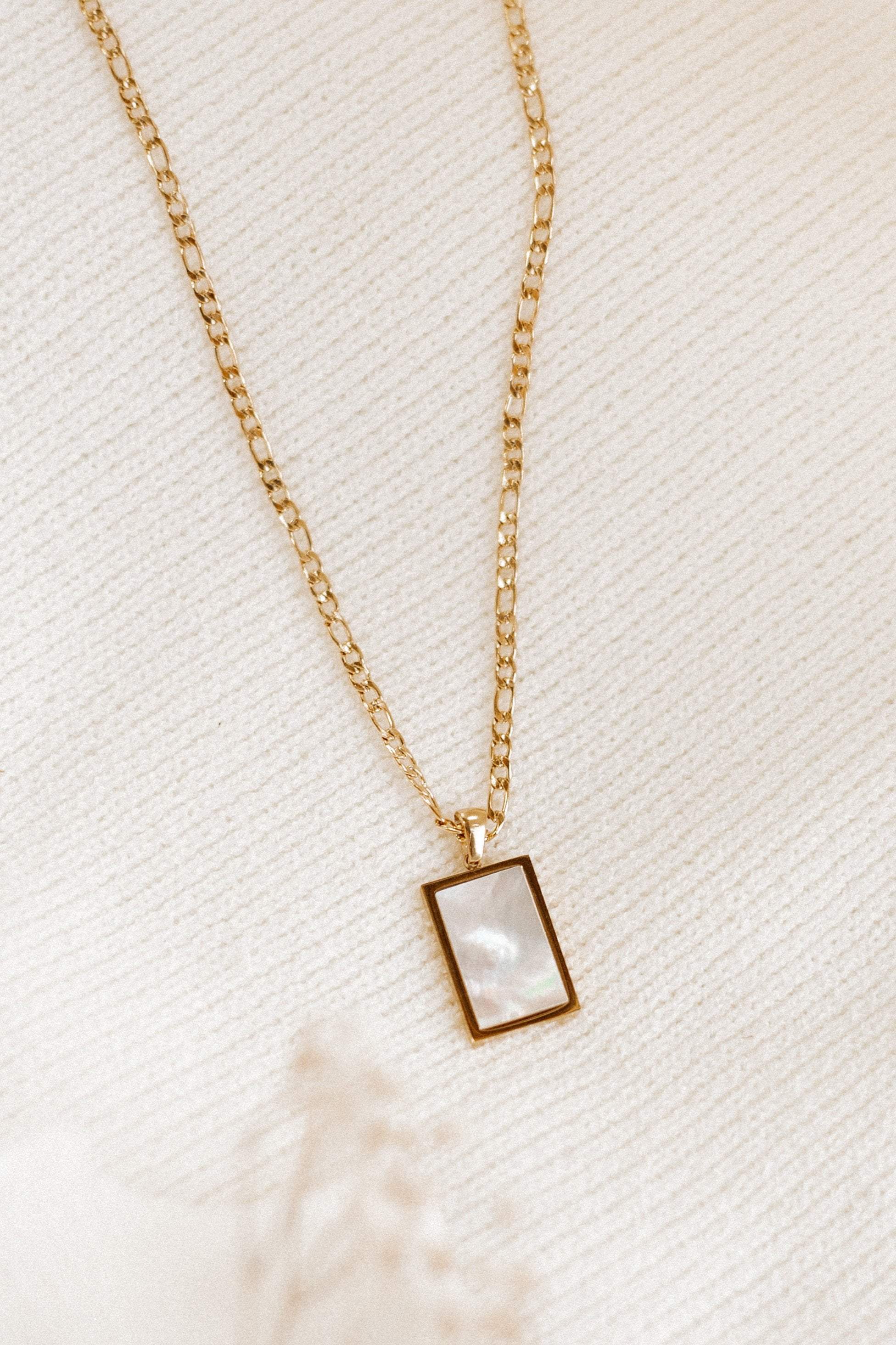 Gold Plated Titanium Steel Rectangle Shell Pendant Necklace - Maraya