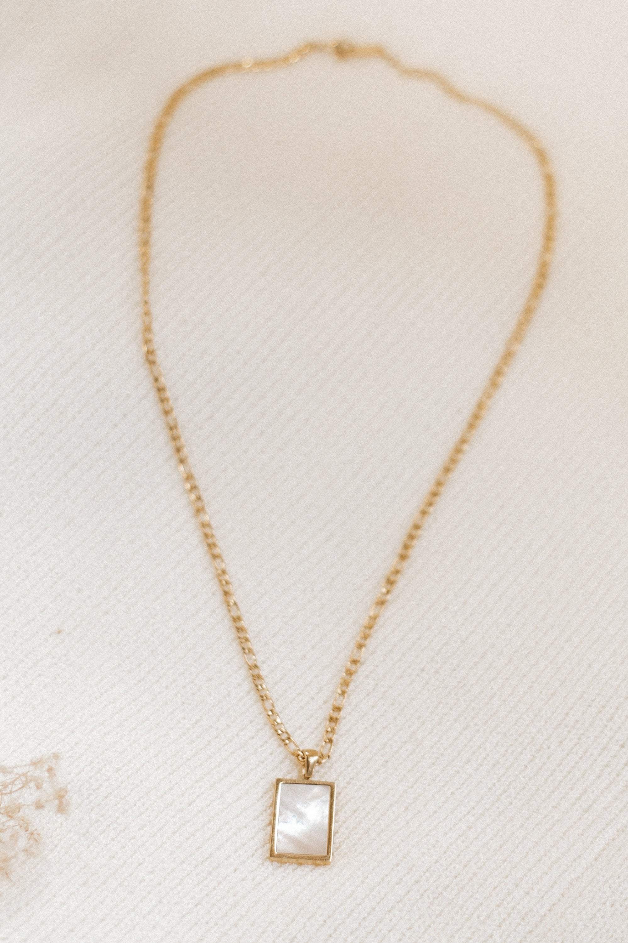 Gold Plated Titanium Steel Rectangle Shell Pendant Necklace - Maraya
