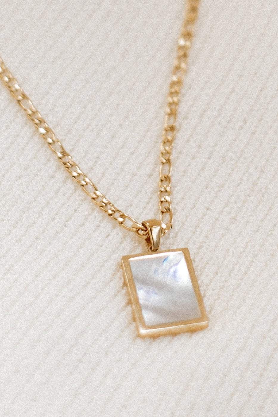 Gold Plated Titanium Steel Rectangle Shell Pendant Necklace - Maraya