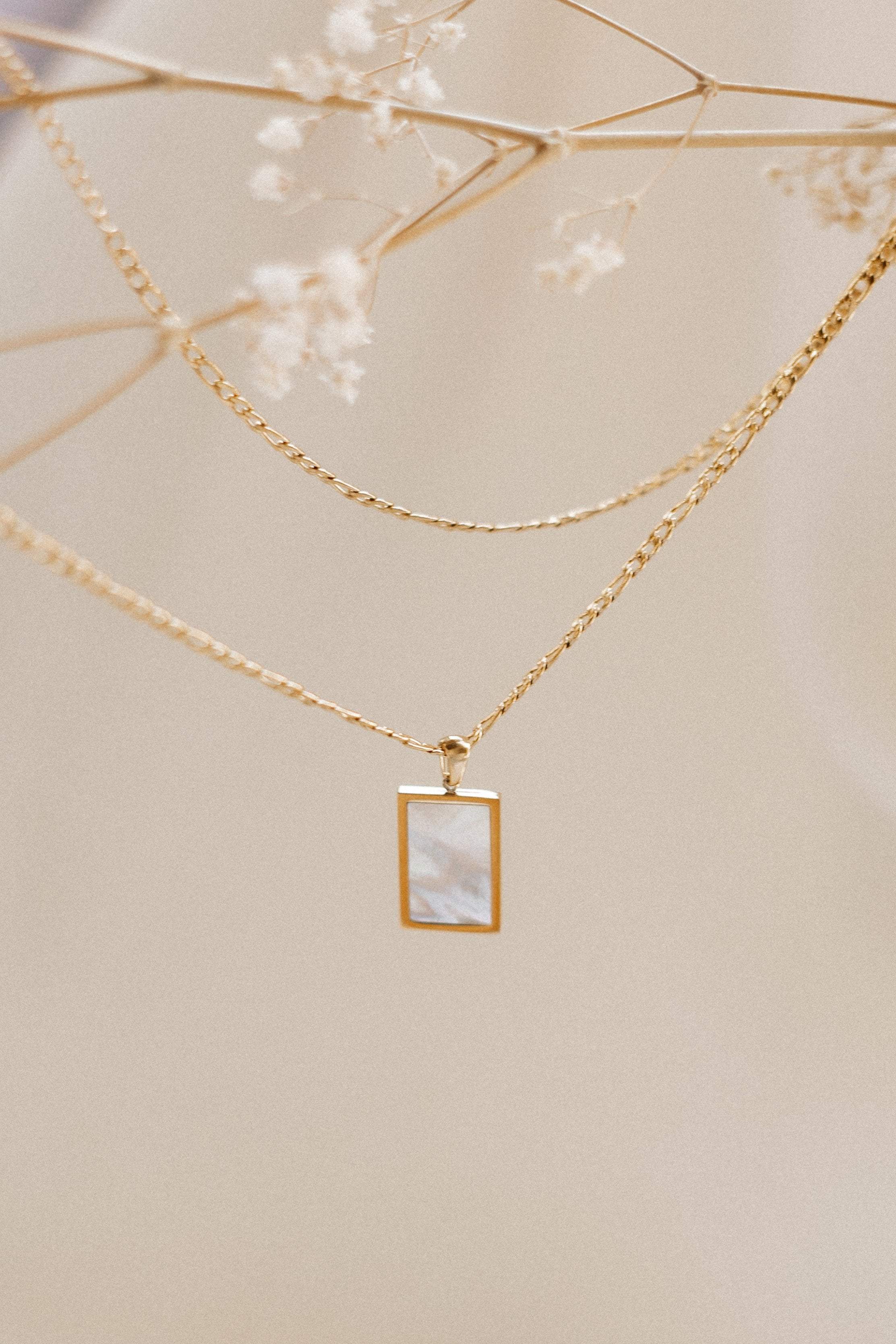 Gold Plated Titanium Steel Rectangle Shell Pendant Necklace - Maraya