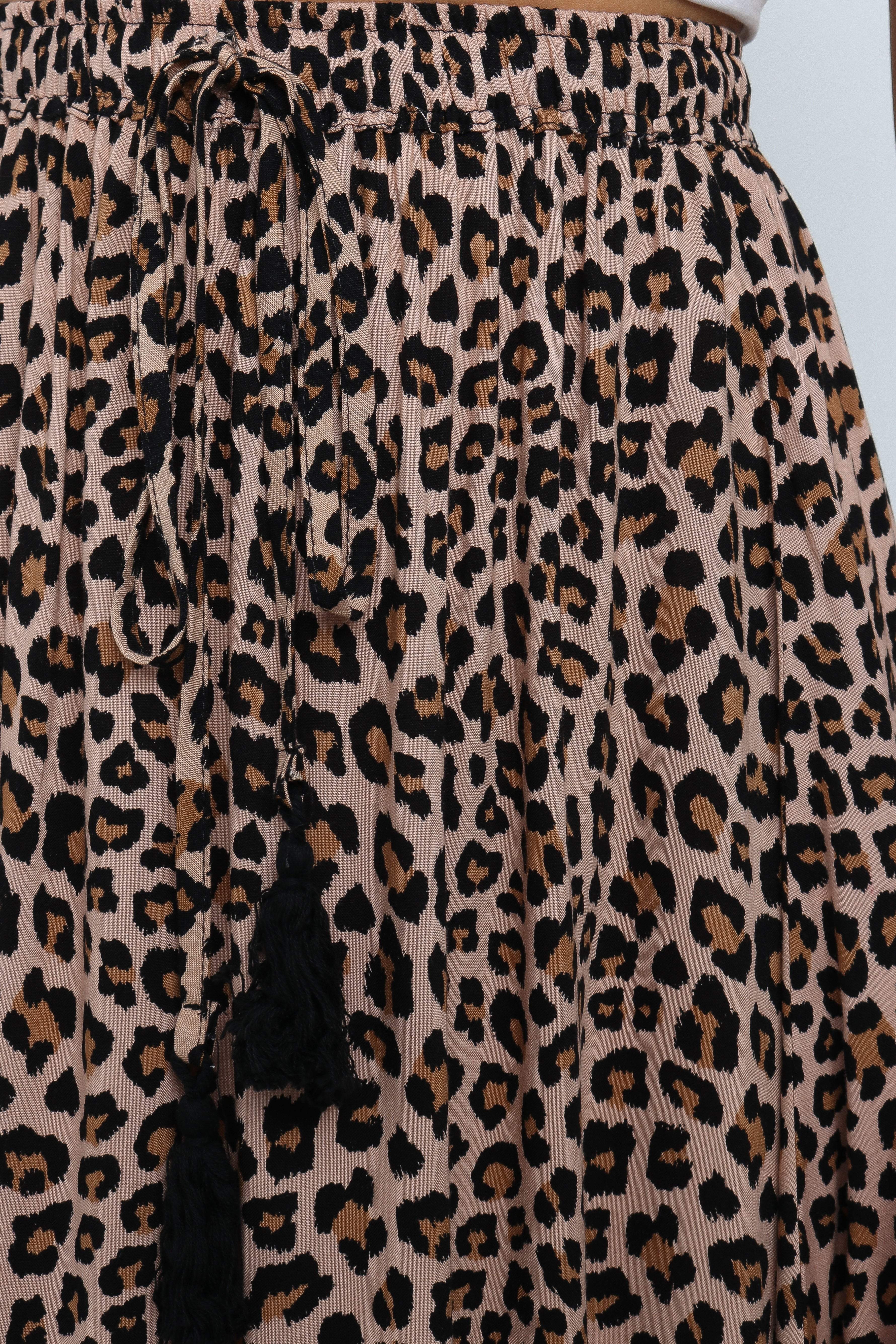 Lauriel Animal Print Maxi Skirt - Tan Rayon with Side Splits
