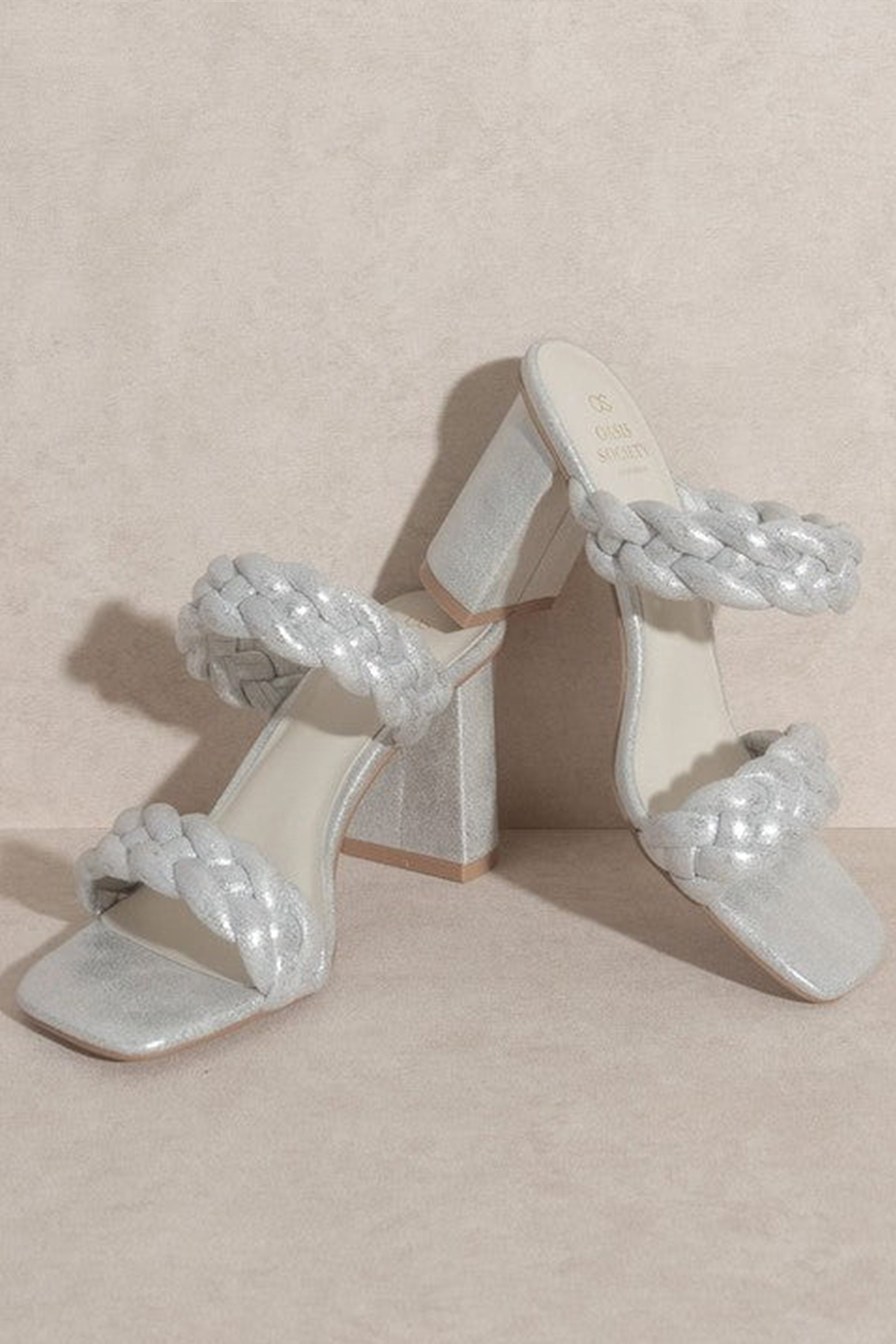 Silver Metallic Block Heel Sandals - 3" Slip-On Dress Shoes