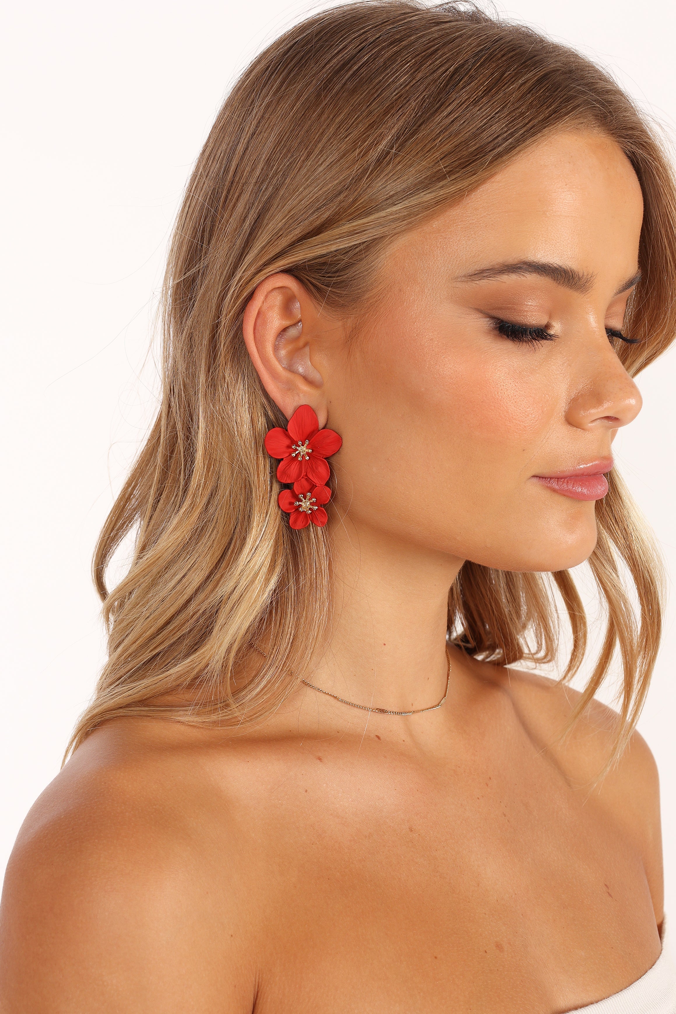 Red Flower Drop Earrings - Claret Statement Jewelry
