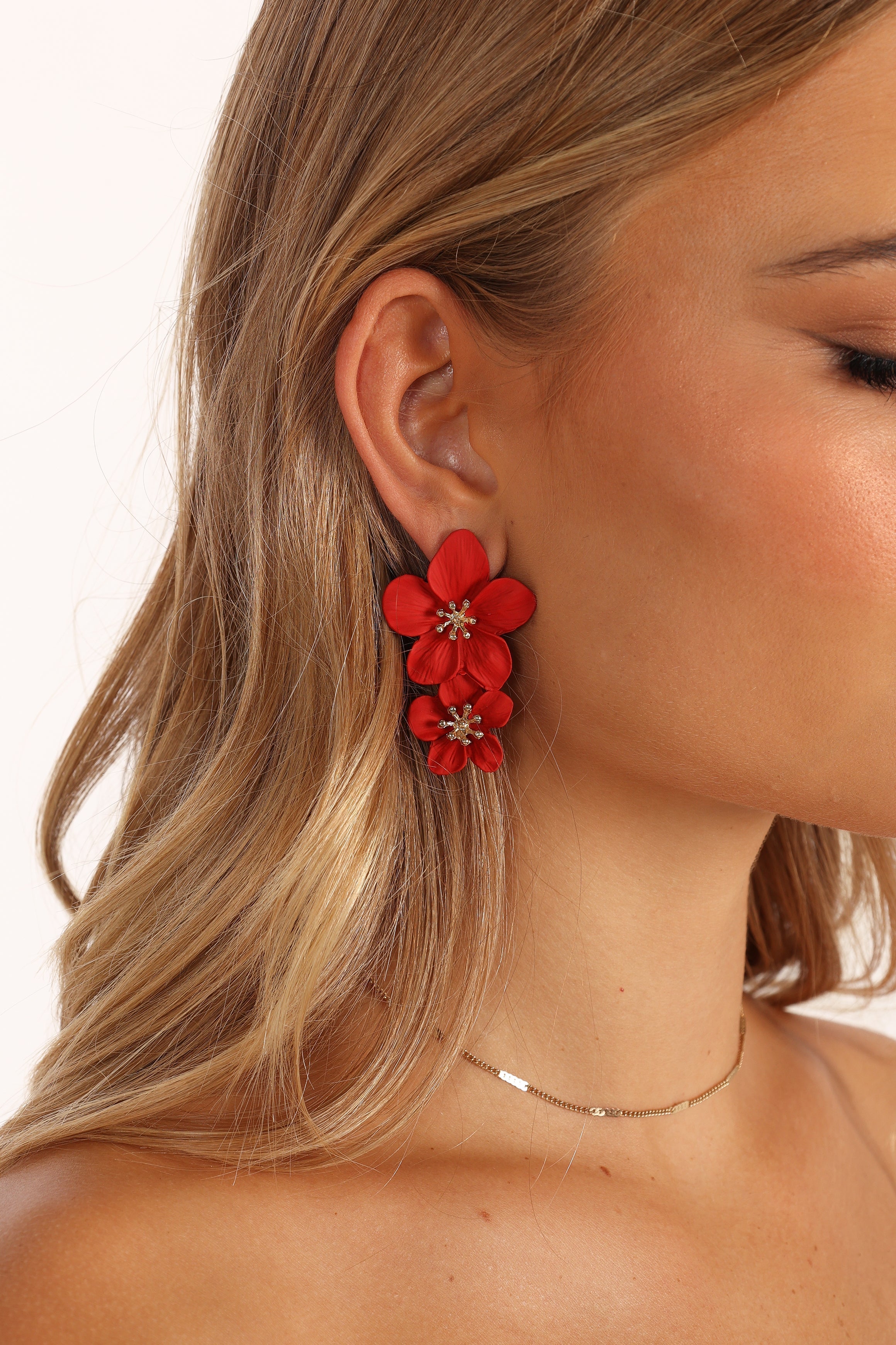 Red Flower Drop Earrings - Claret Statement Jewelry