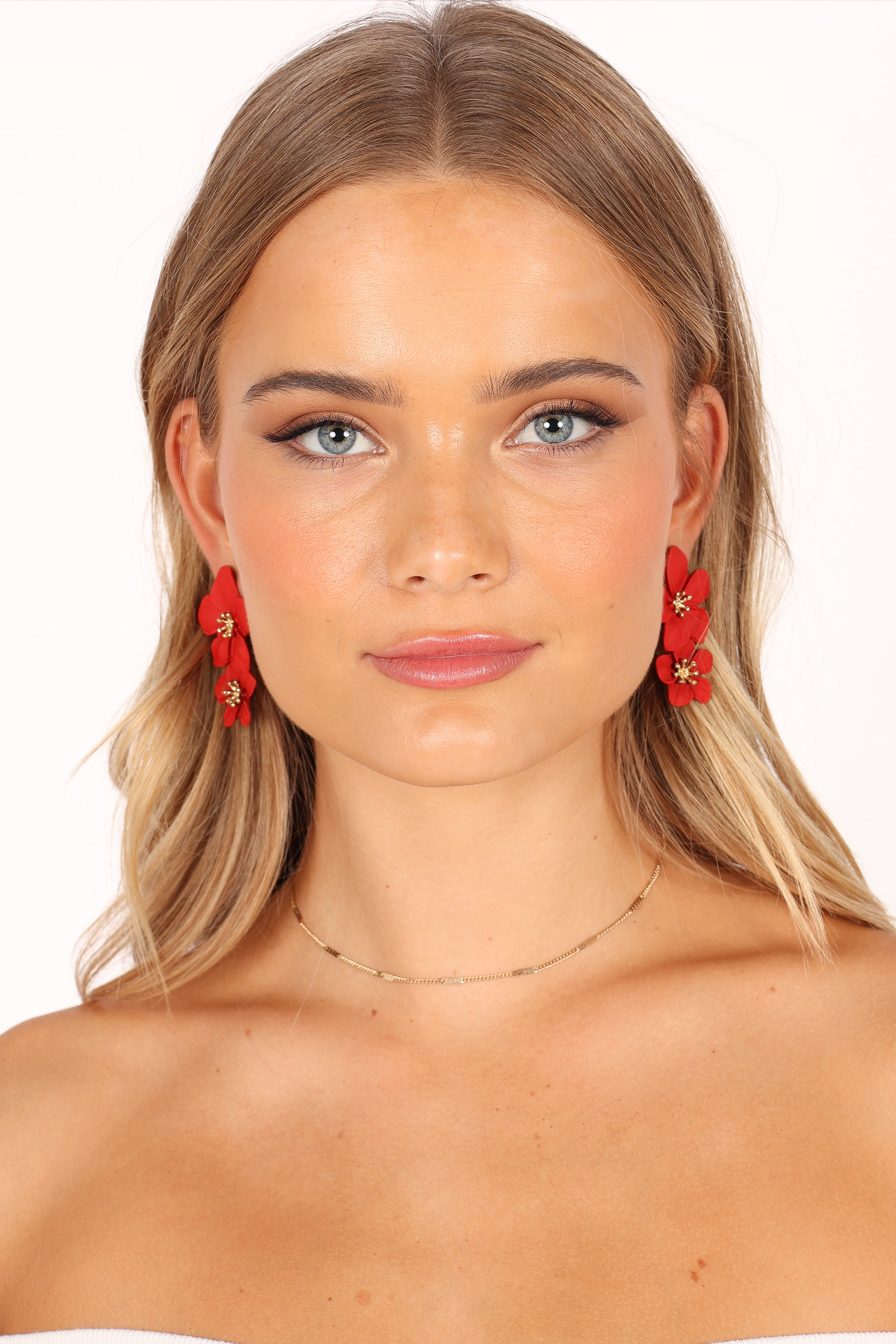 Red Flower Drop Earrings - Claret Statement Jewelry