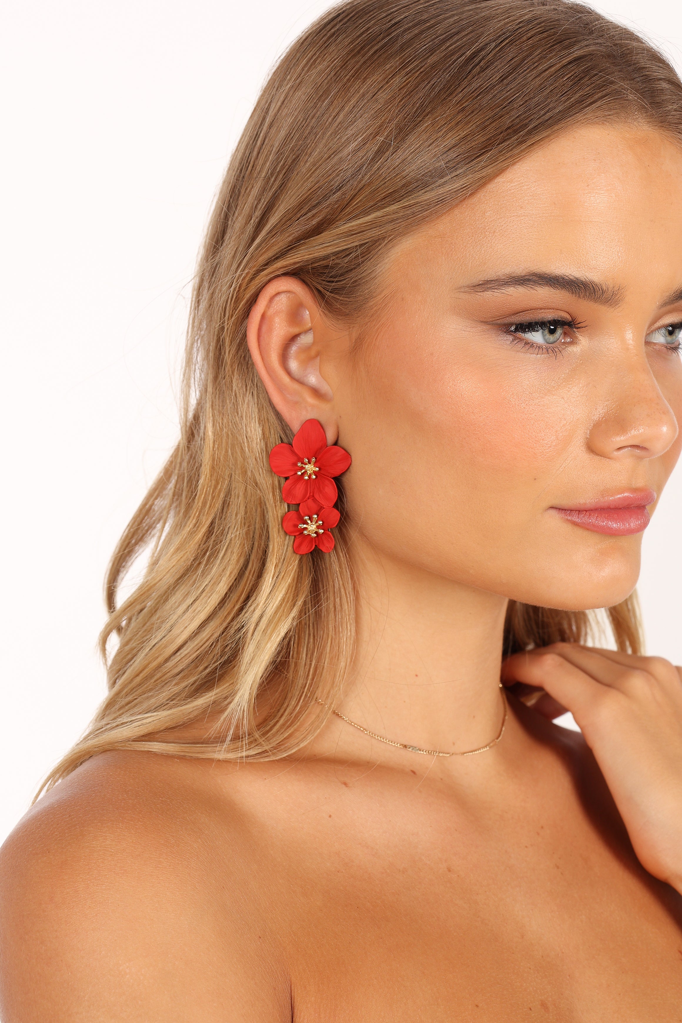 Red Flower Drop Earrings - Claret Statement Jewelry