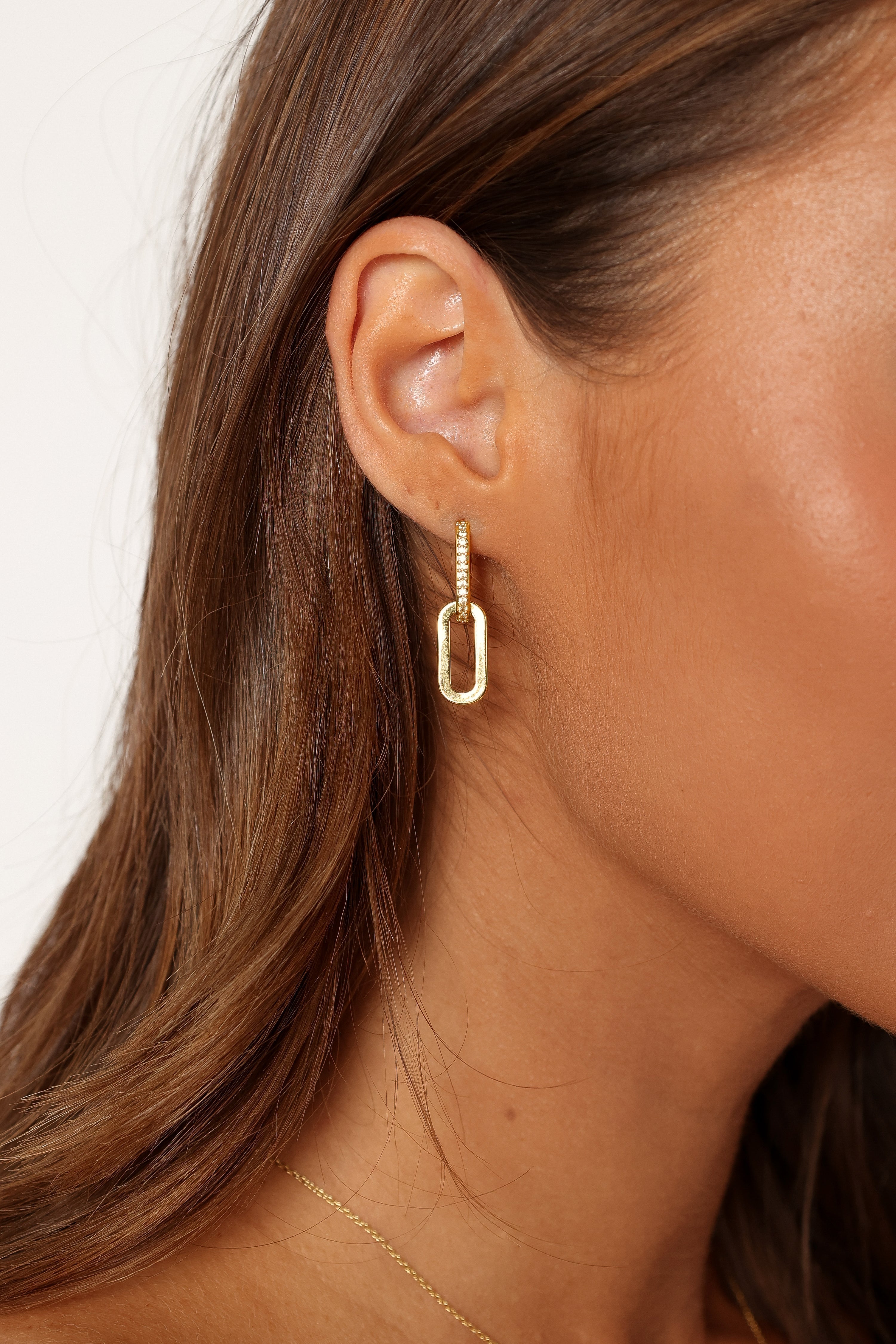 Gold Plated Rhinestone Drop Earrings - Teagan Double Hoop