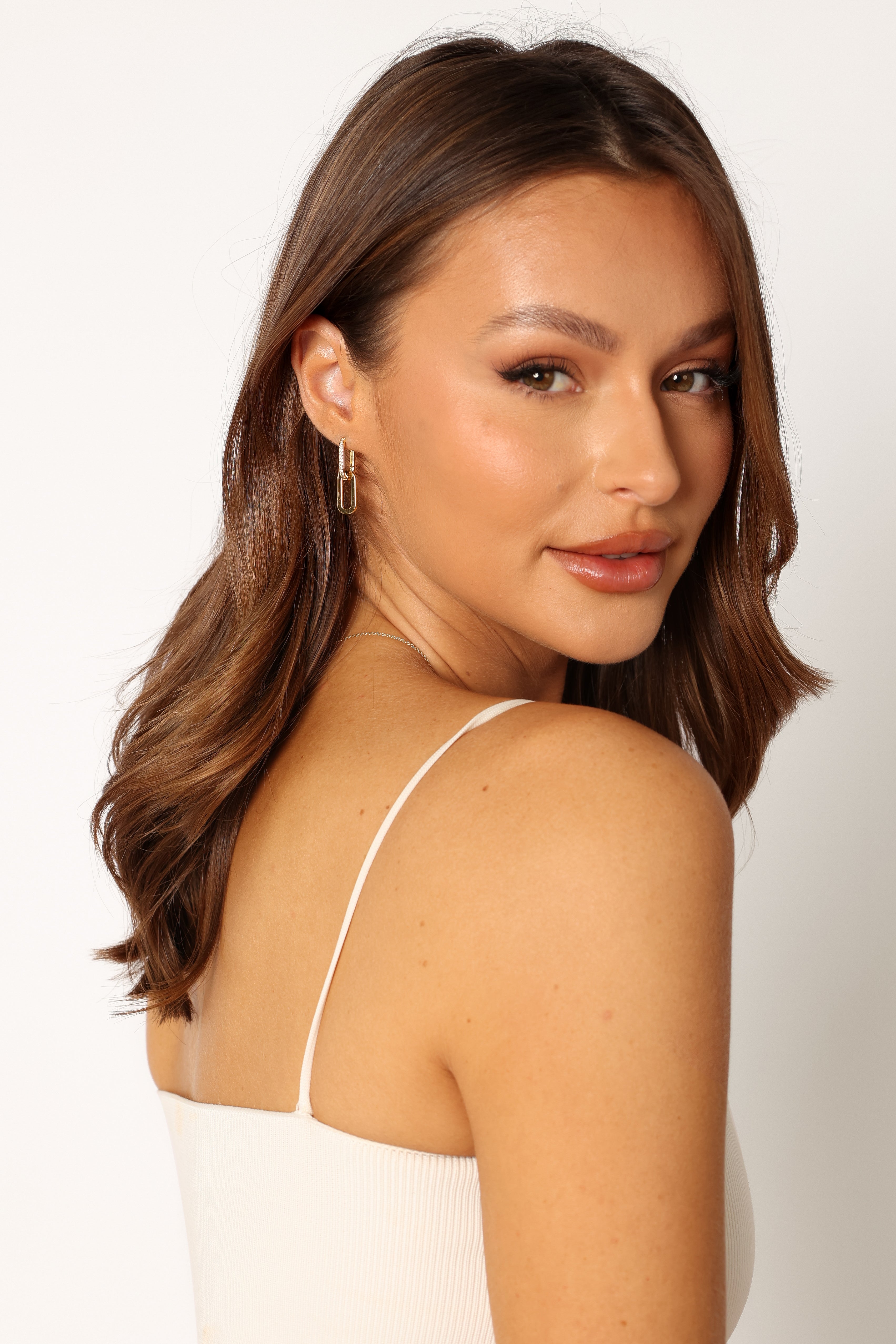 Gold Plated Rhinestone Drop Earrings - Teagan Double Hoop