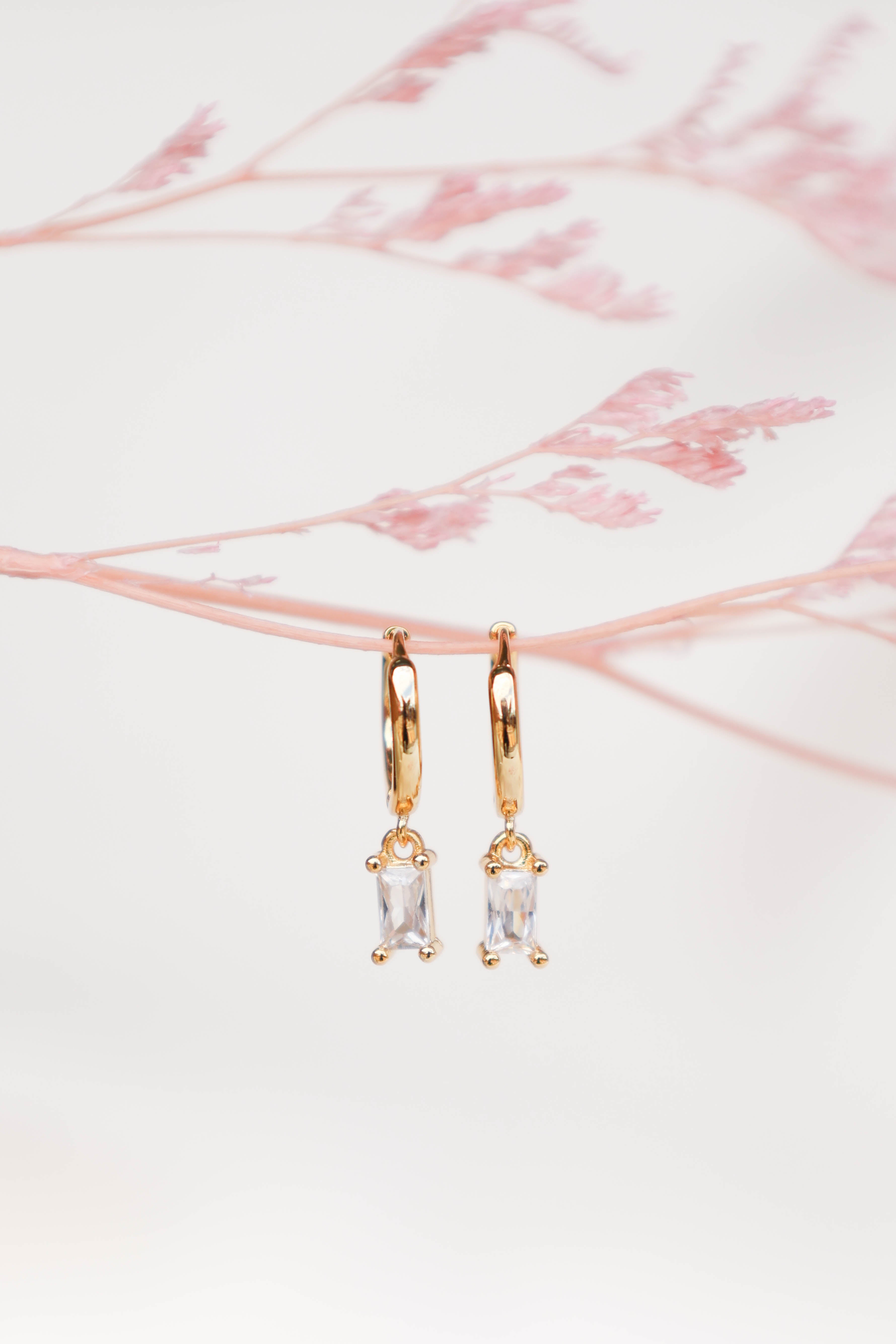 Gold Drop Earrings with Zircon - Sadie Dainty Jewel Pendants
