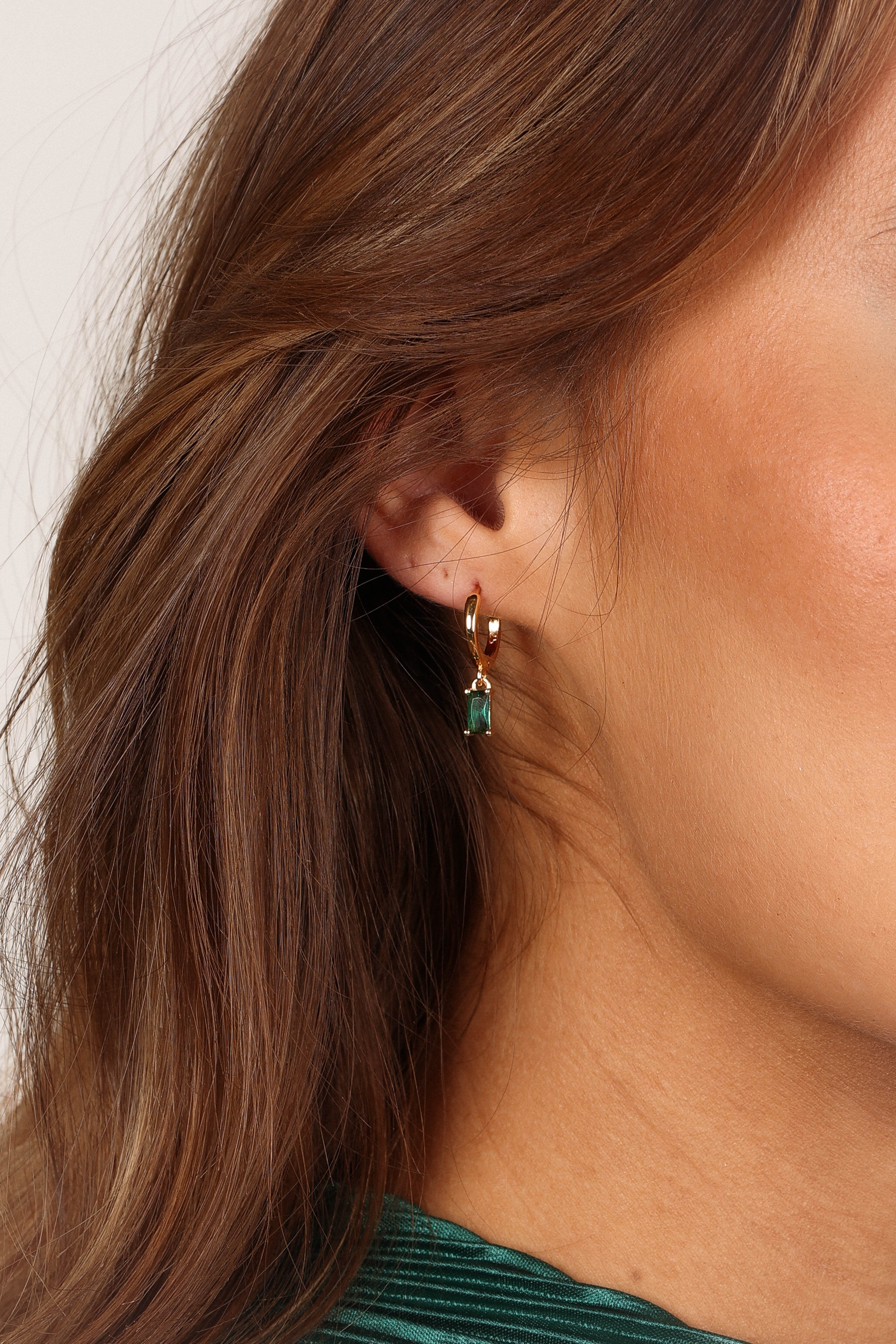 Emerald Drop Earrings in Gold - Zircon Jewelry