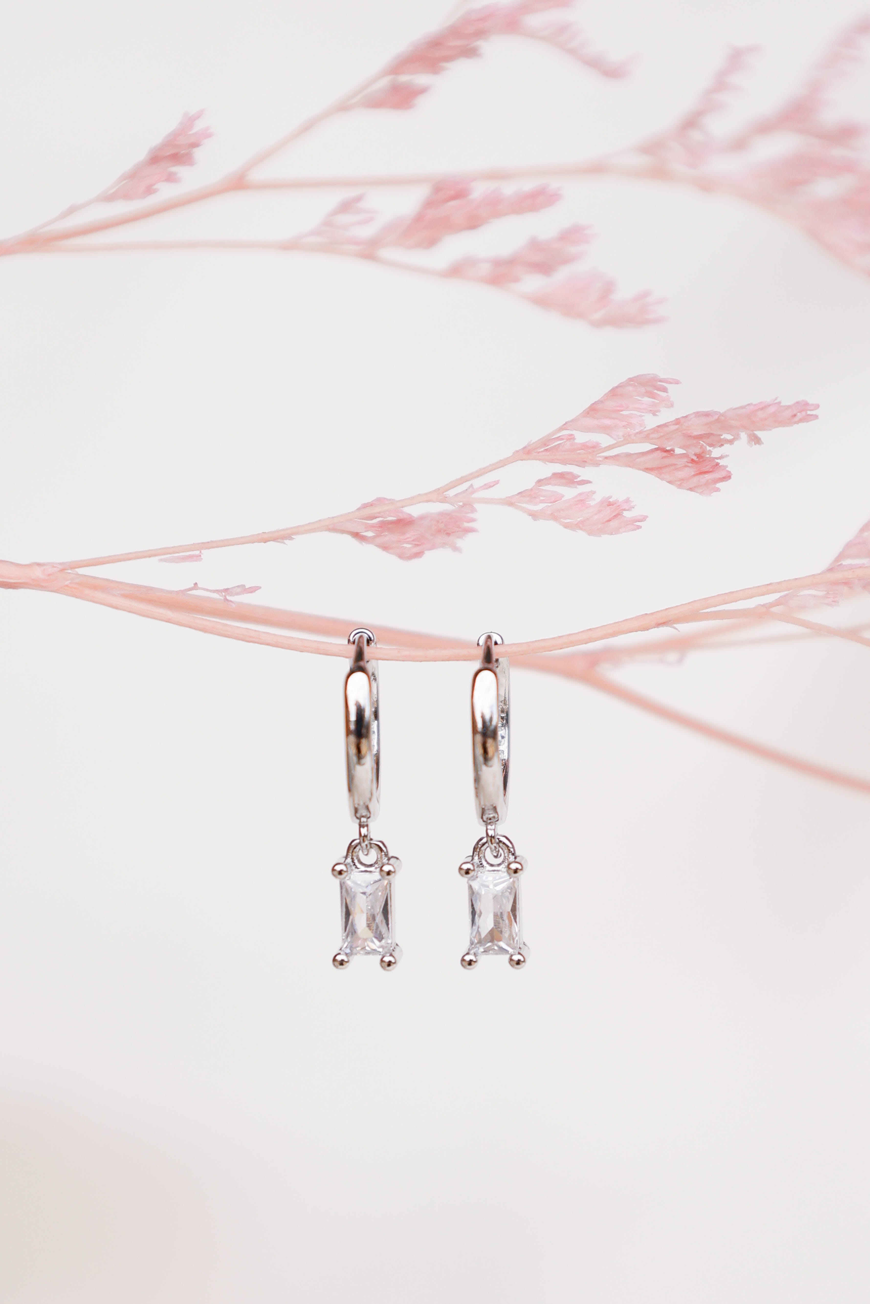 Silver Drop Earrings with Zircon - Sadie Dainty Jewel Pendants