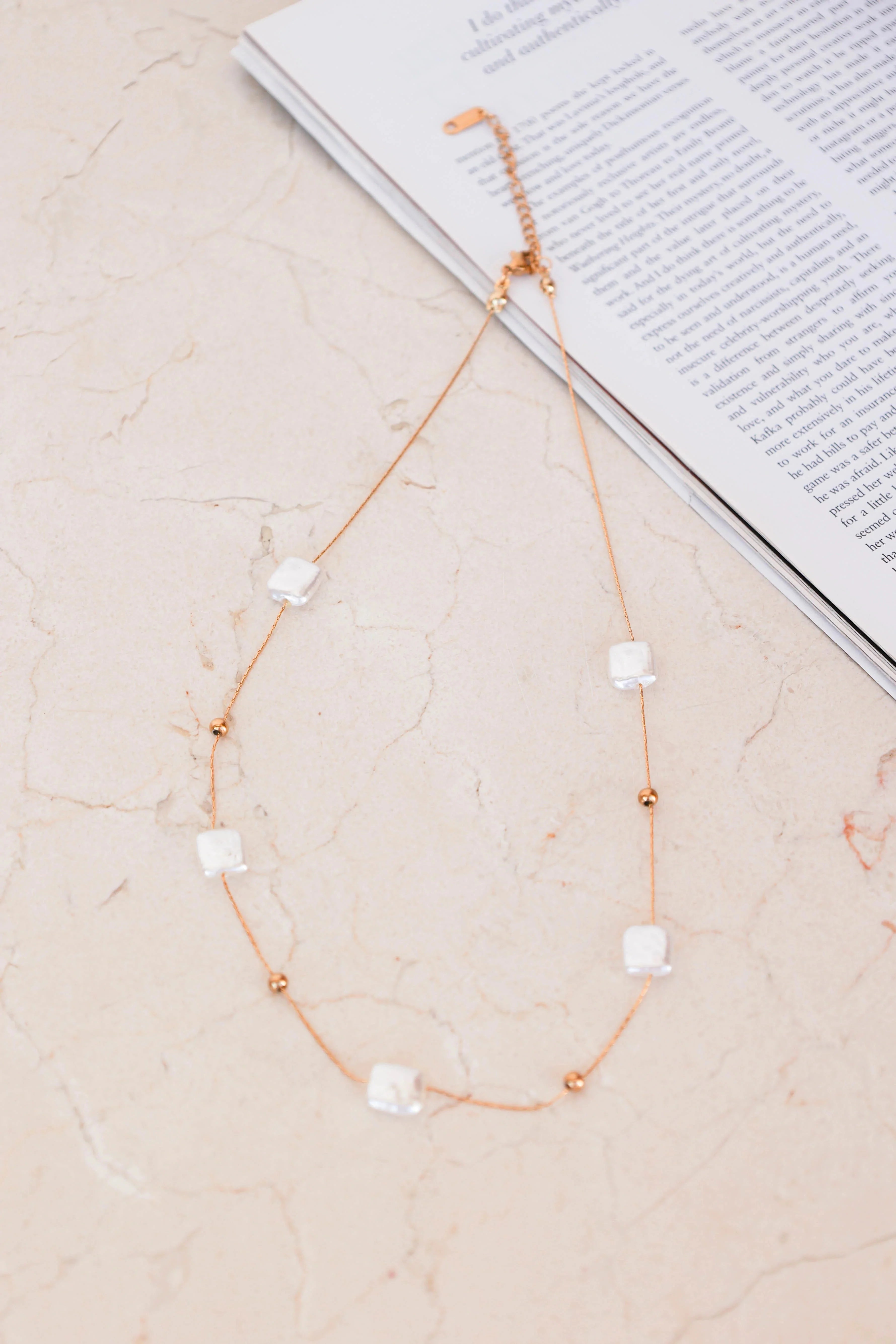 Gold Pearl Necklace with Adjustable Chain - Roma Jewelry