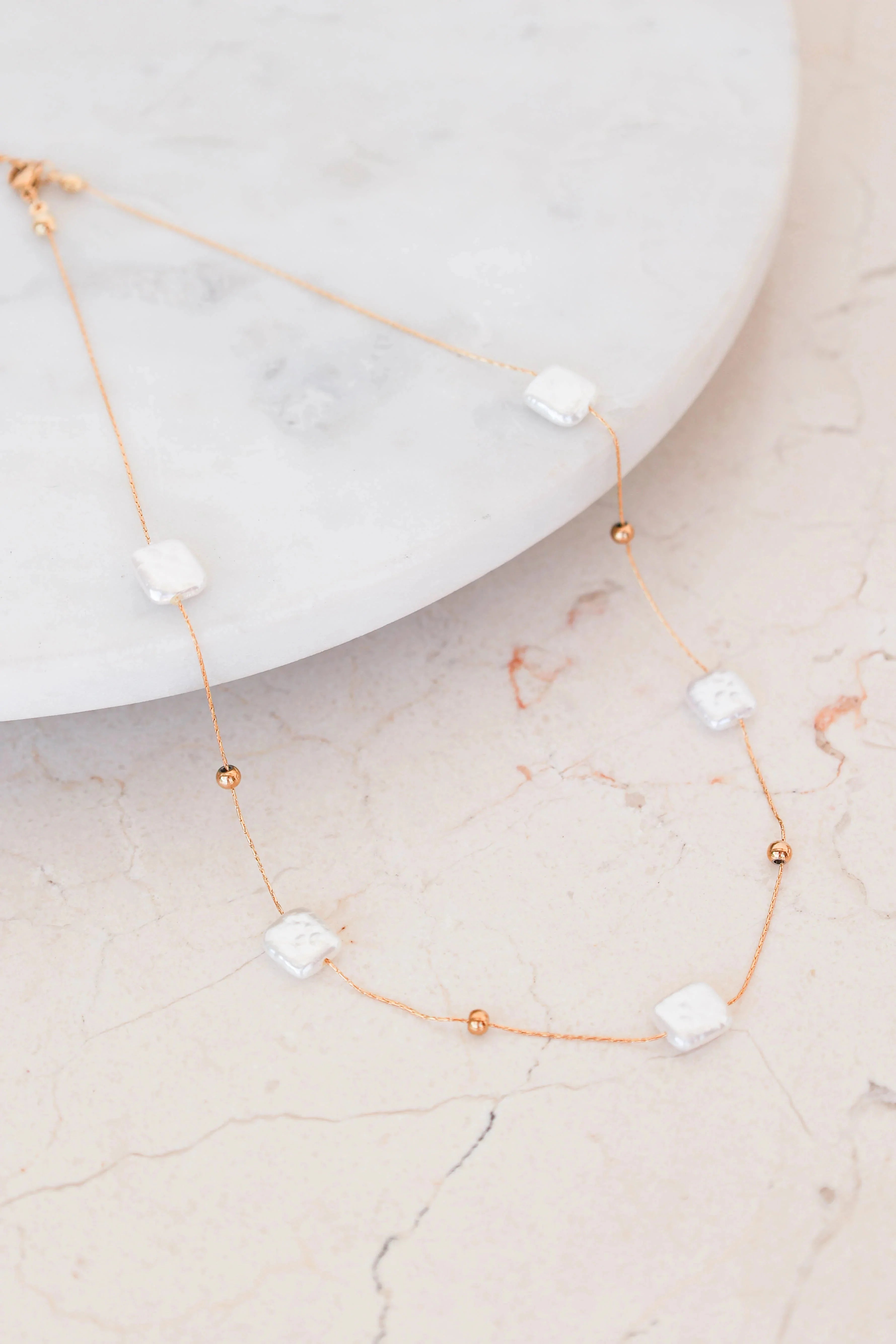 Gold Pearl Necklace with Adjustable Chain - Roma Jewelry