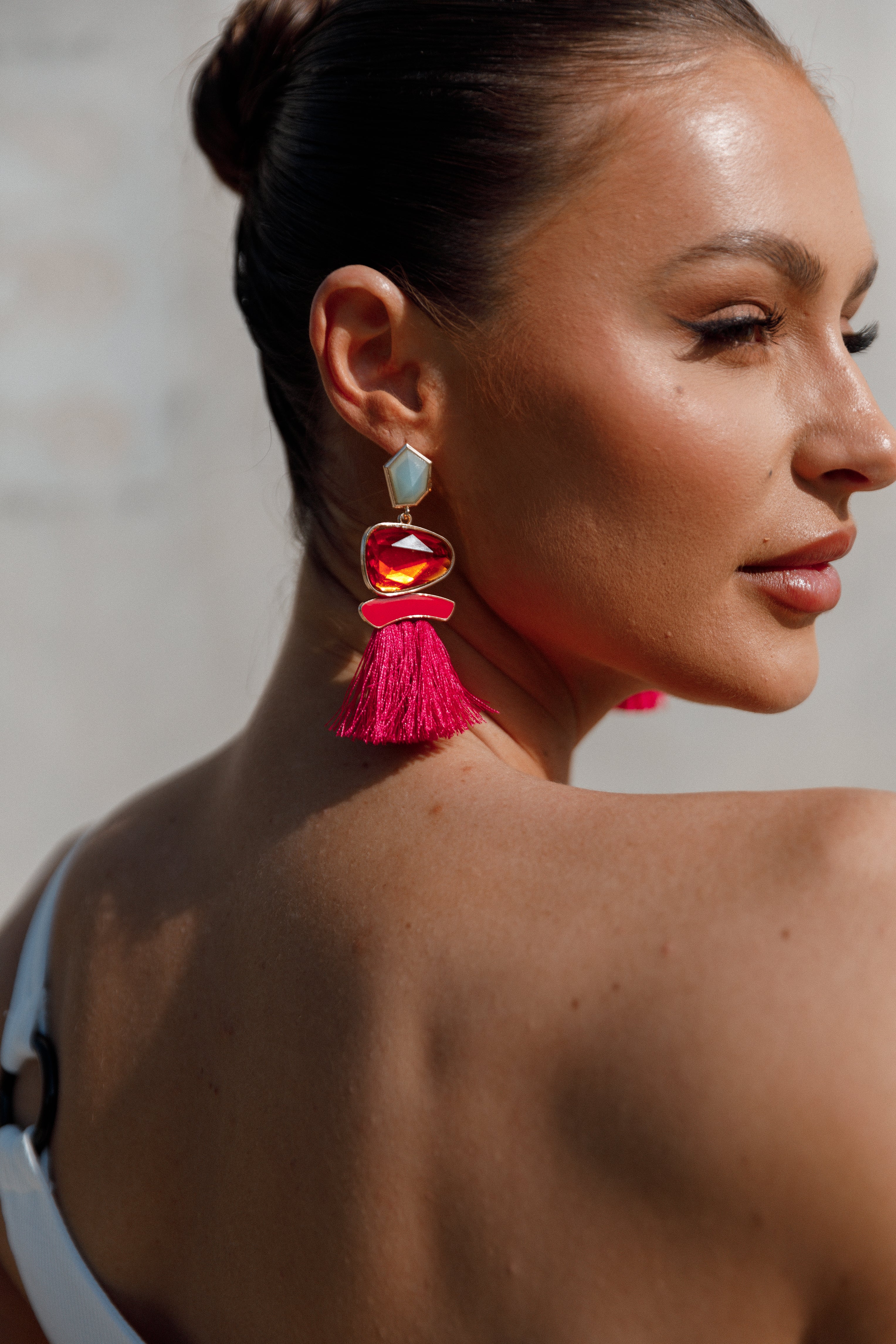 Cora Stone Drop Fringe Earrings with Tassel Detail - 3" Length