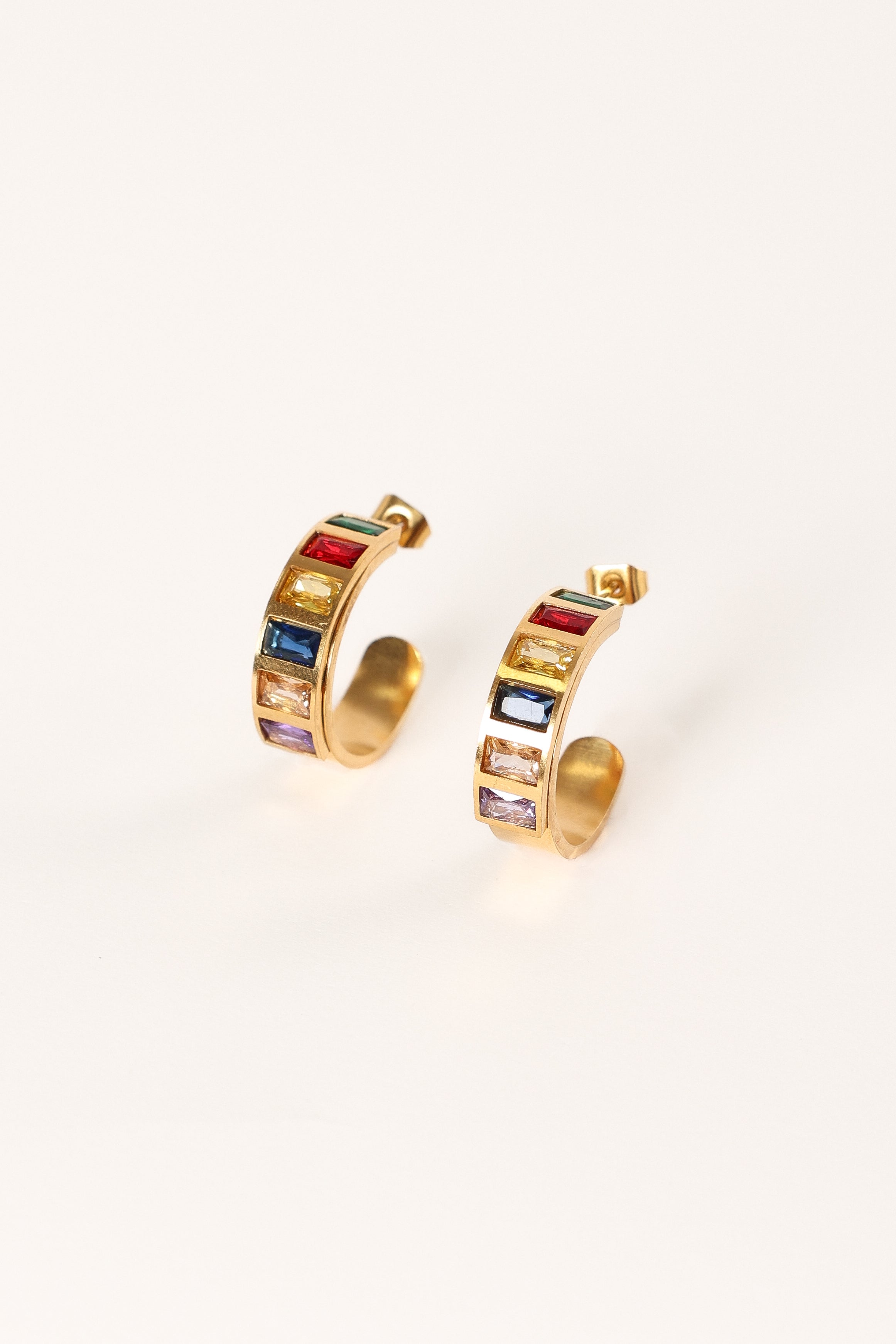 Gold Hoop Earrings with Multi-Color Embellishments – Blythe