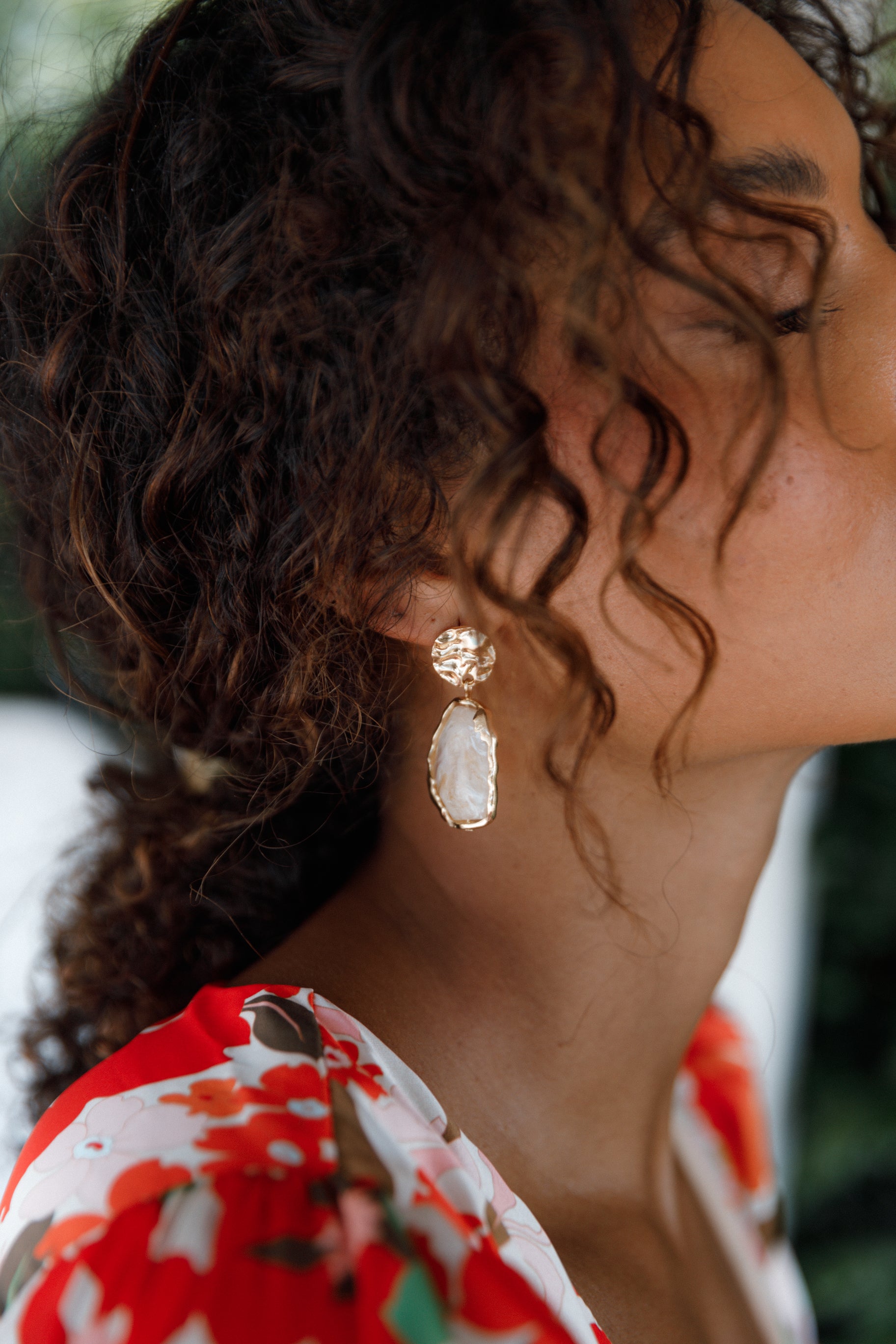 Gold Plated Drop Earrings with Textured Resin Design - Montague