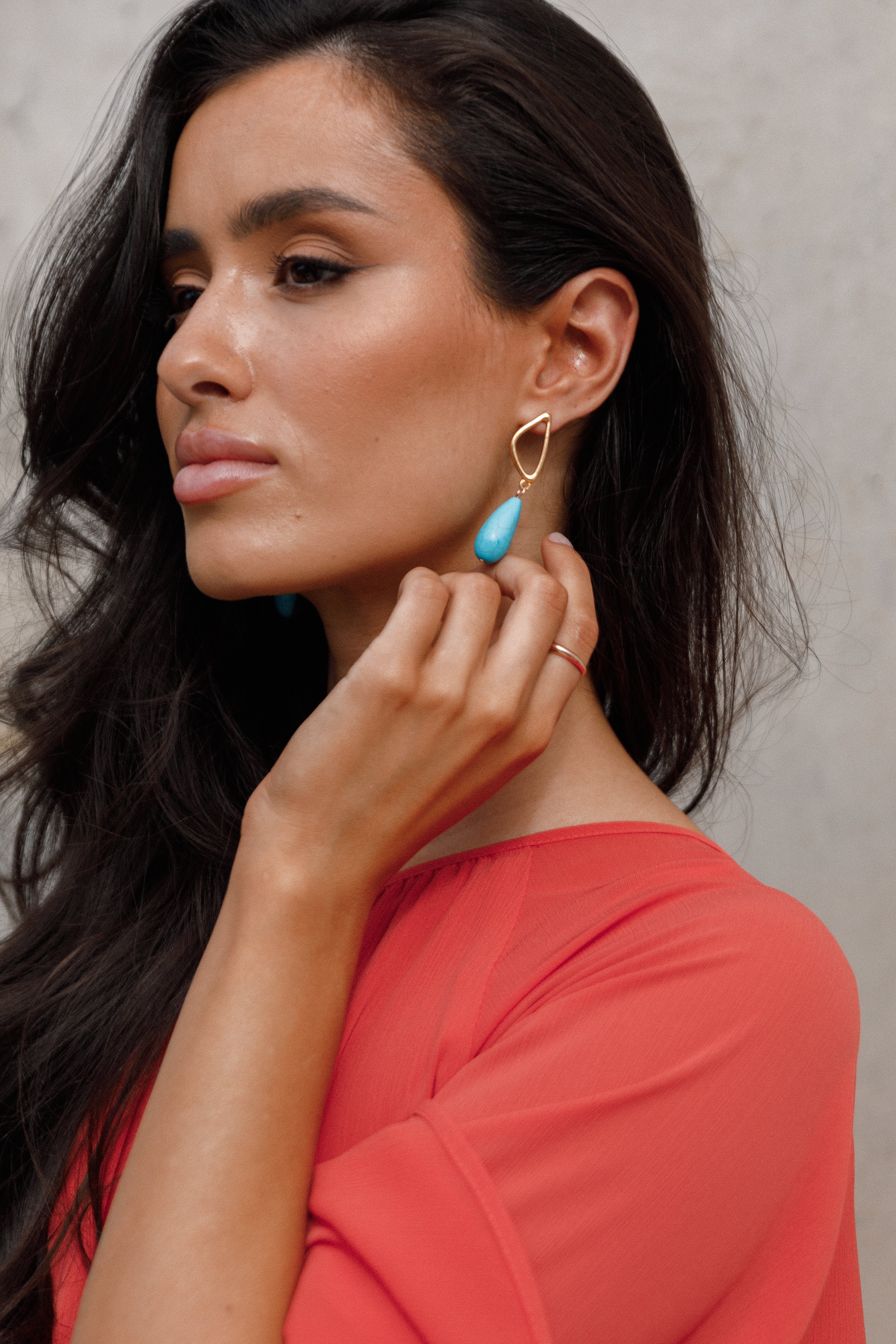 Turquoise Drop Earrings in Gold - Isabella Jewelry