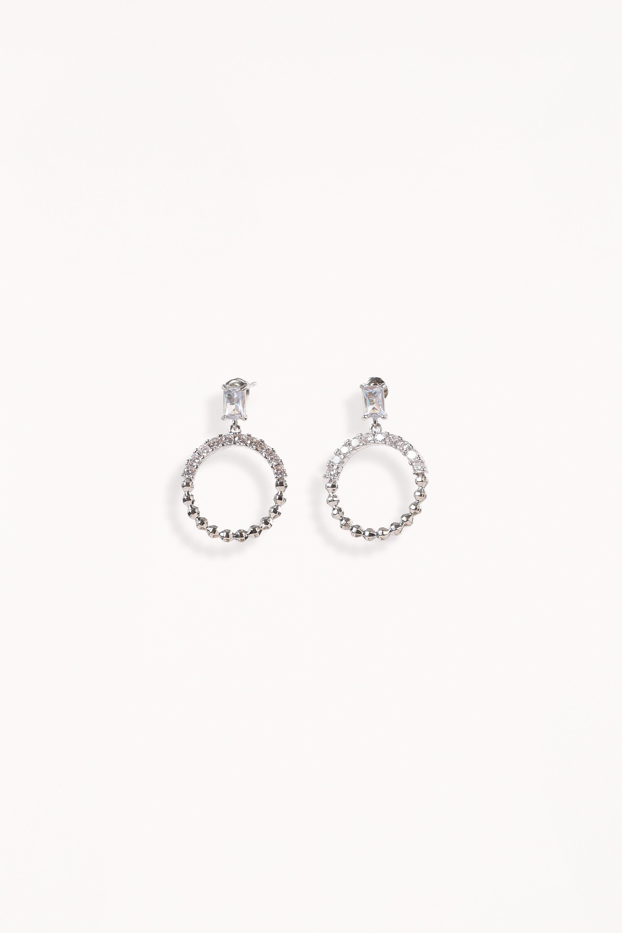 Silver Drop Earrings with Embellished Ring - Eva Stud Earrings