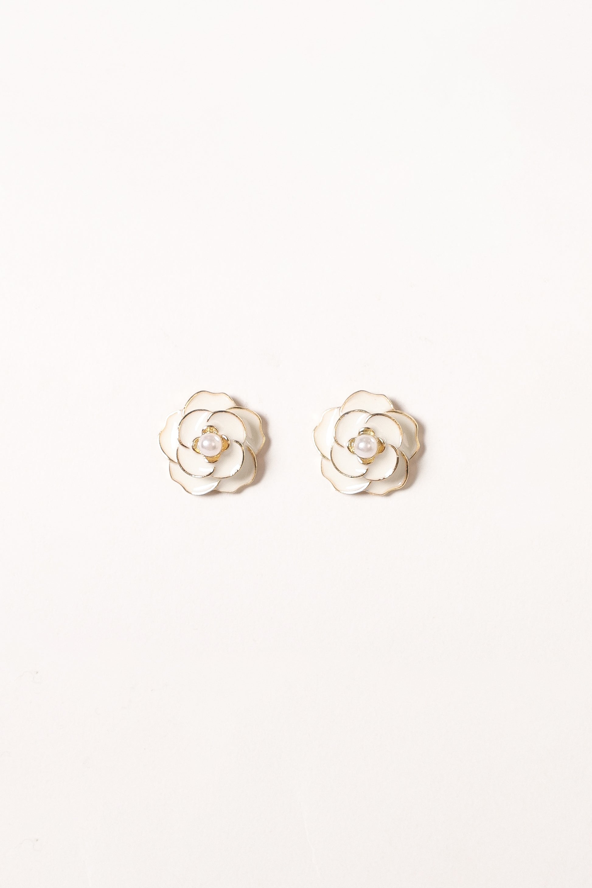 Reina Gold White Floral Stud Earrings with Pearl Accents