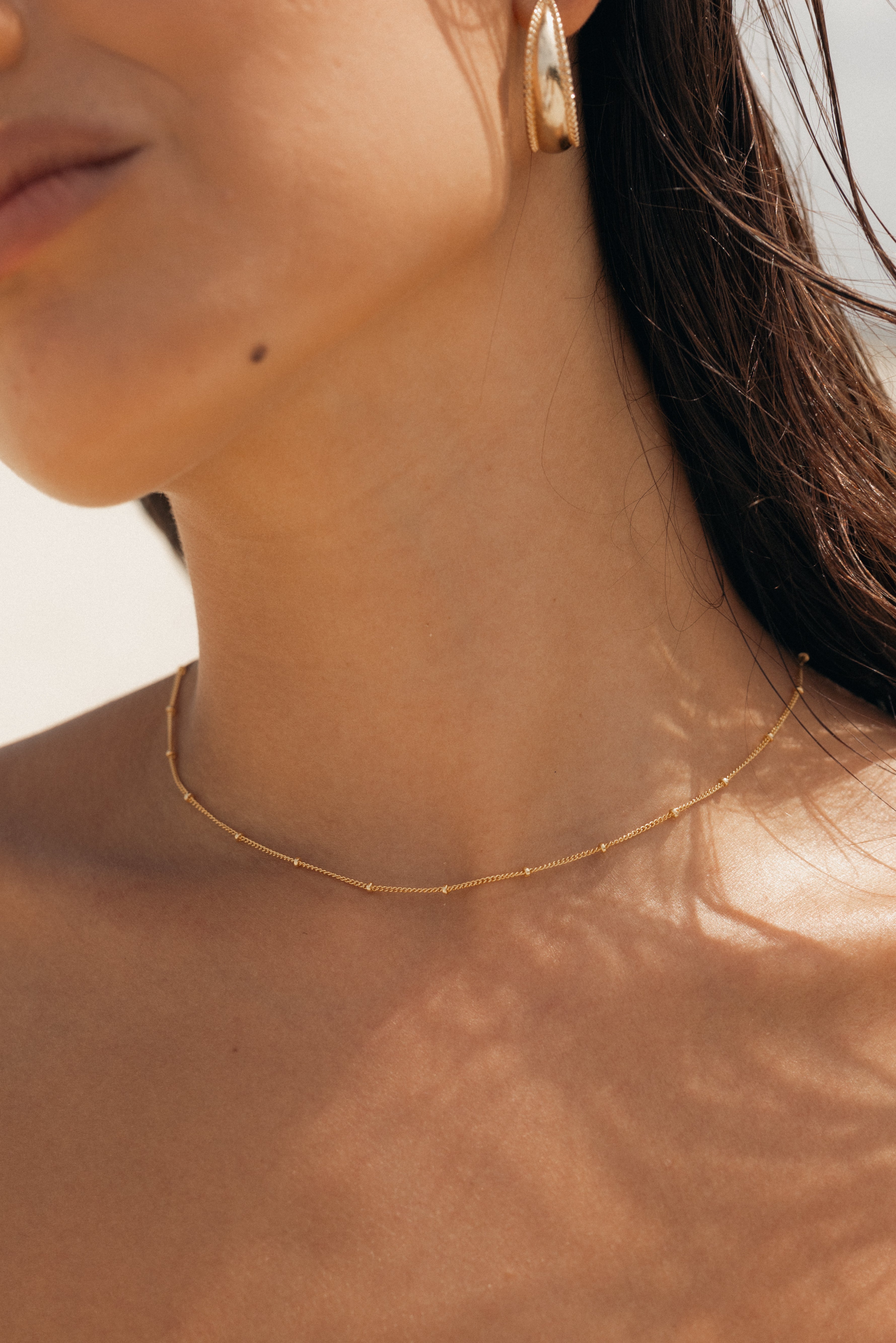18k Gold Plated Miranda Chain Necklace with Bead Detail