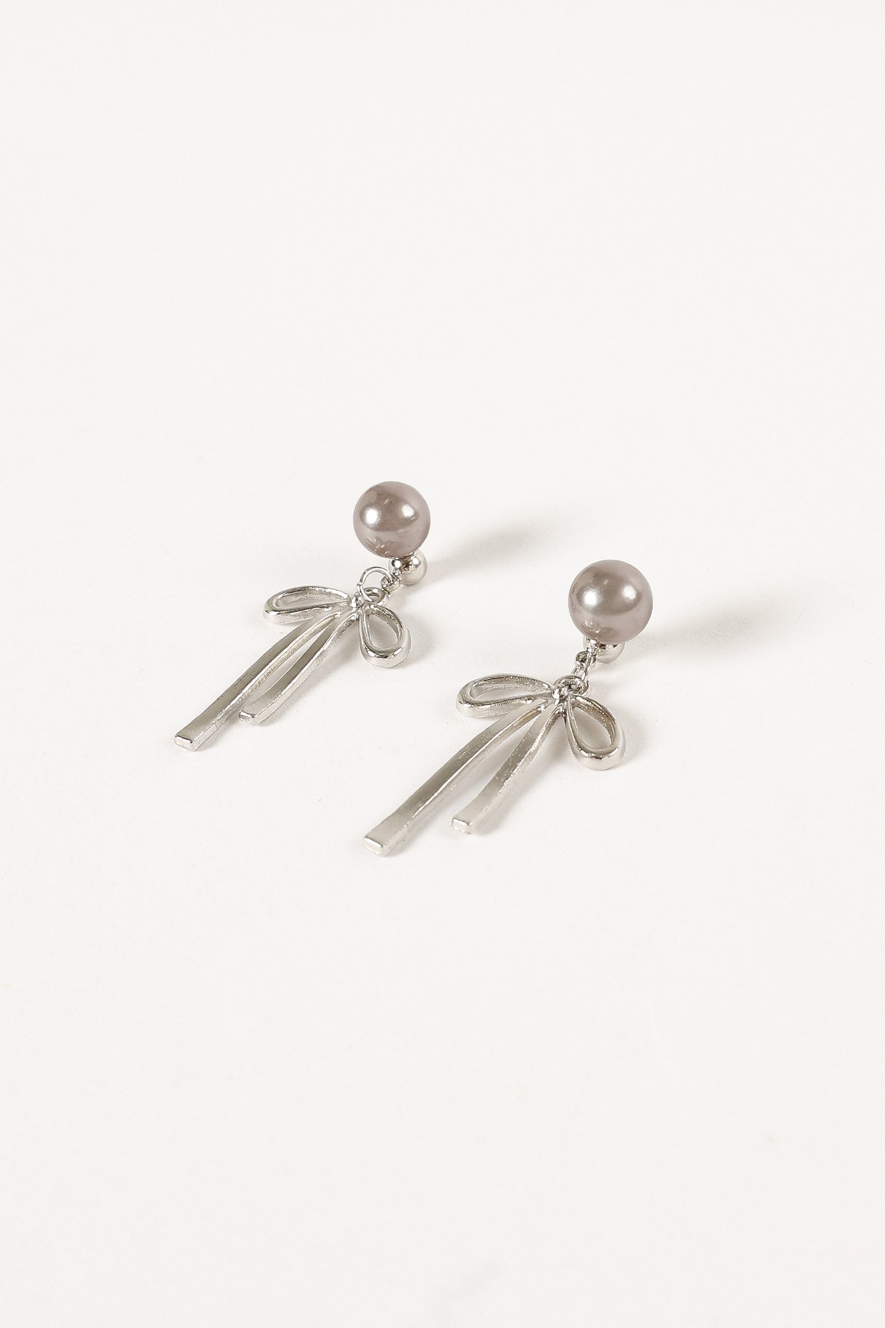 Silver Bow Earrings with Faux Pearl Drop - Elegant Hoop Style