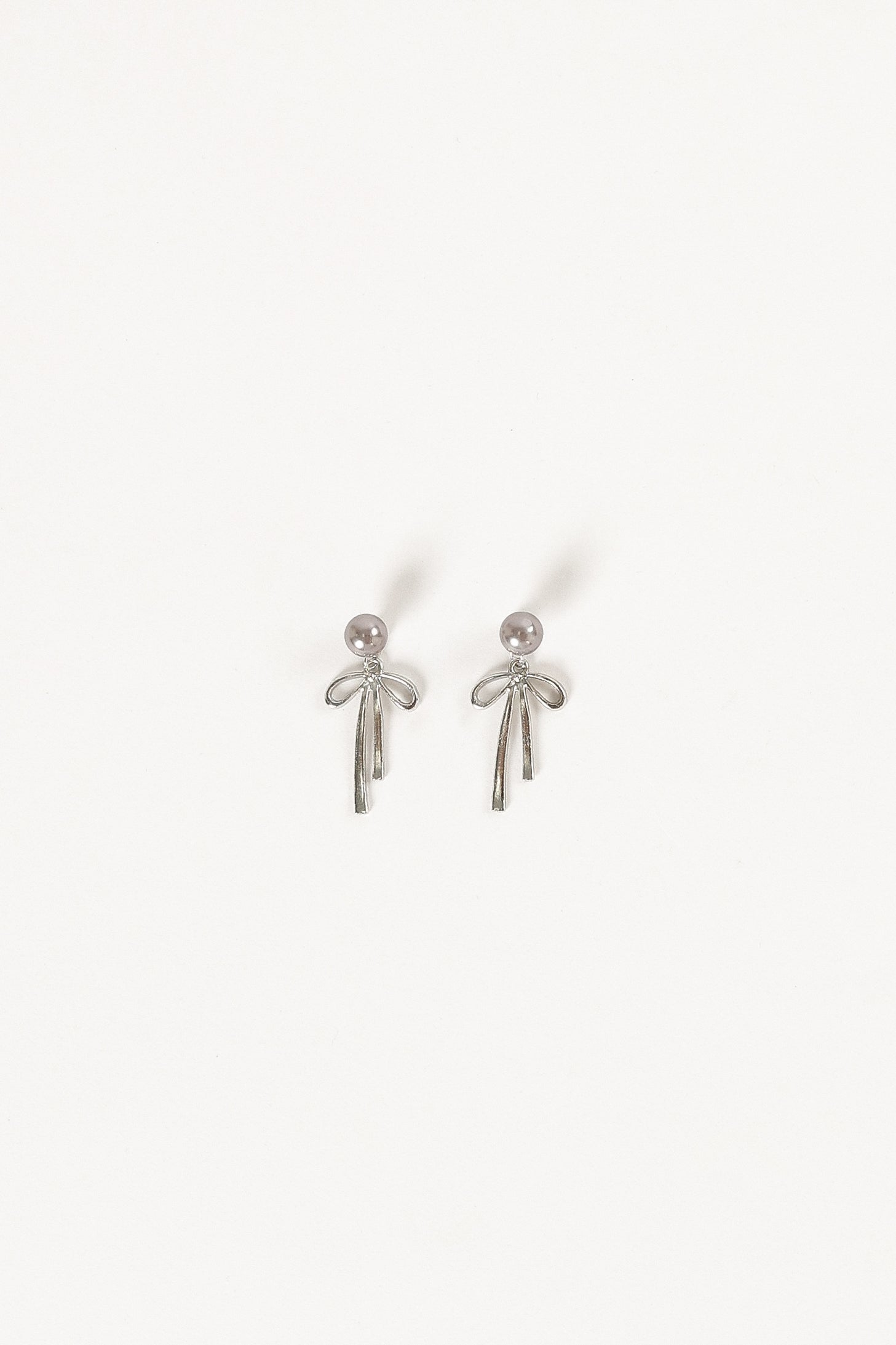 Silver Bow Earrings with Faux Pearl Drop - Elegant Hoop Style