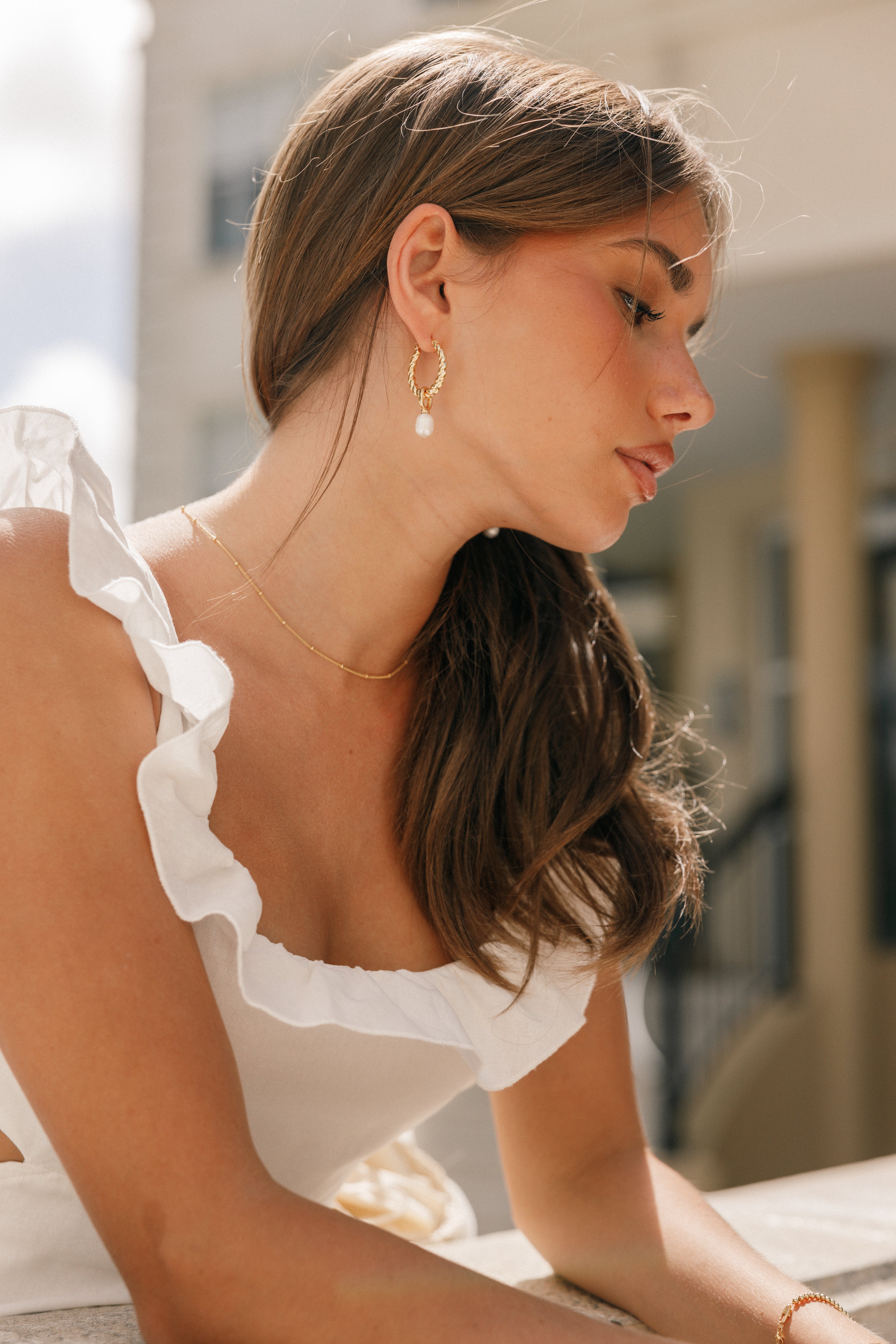 Gold Twist Hoop Earrings with Faux Pearl Drop