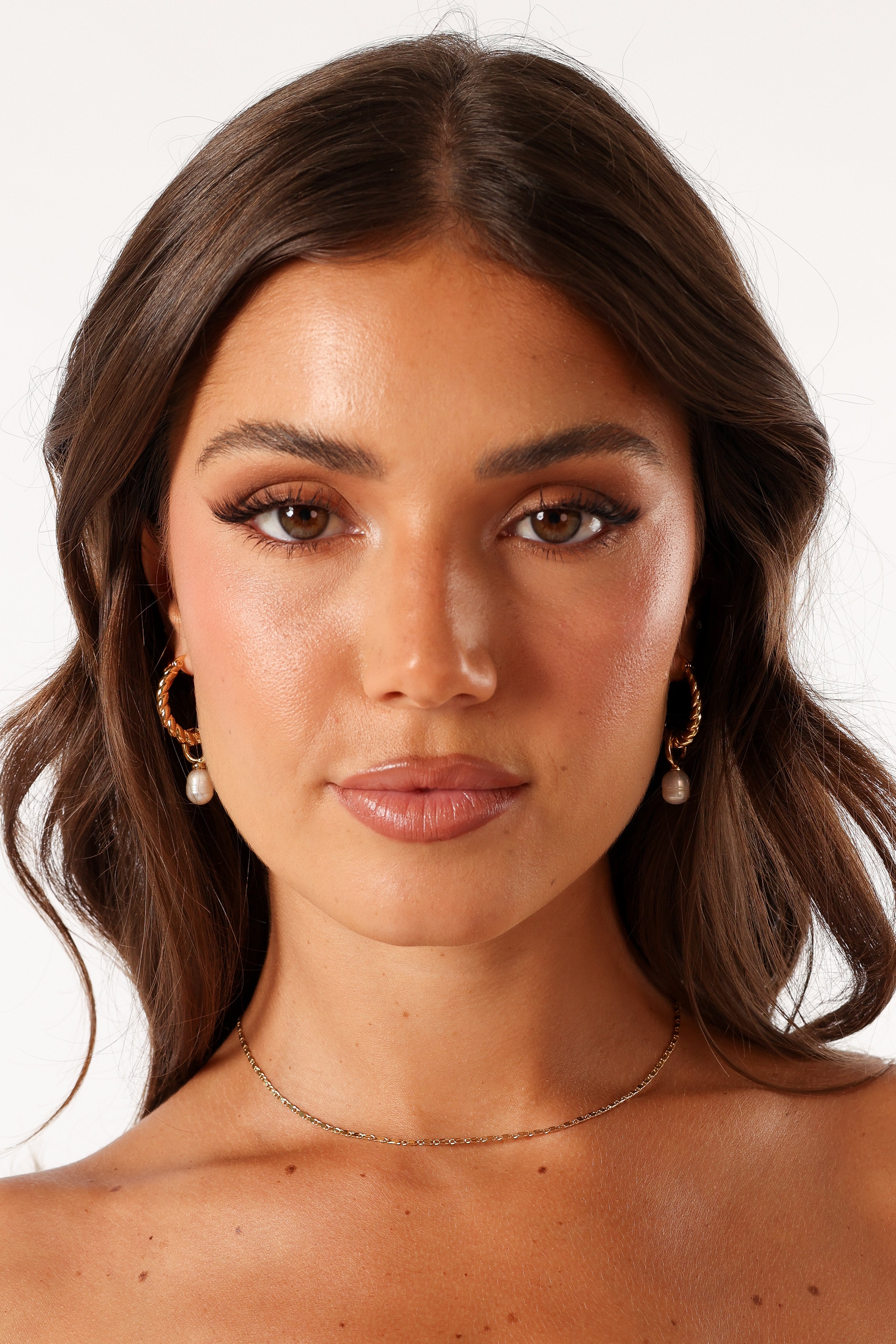 Gold Twist Hoop Earrings with Faux Pearl Drop