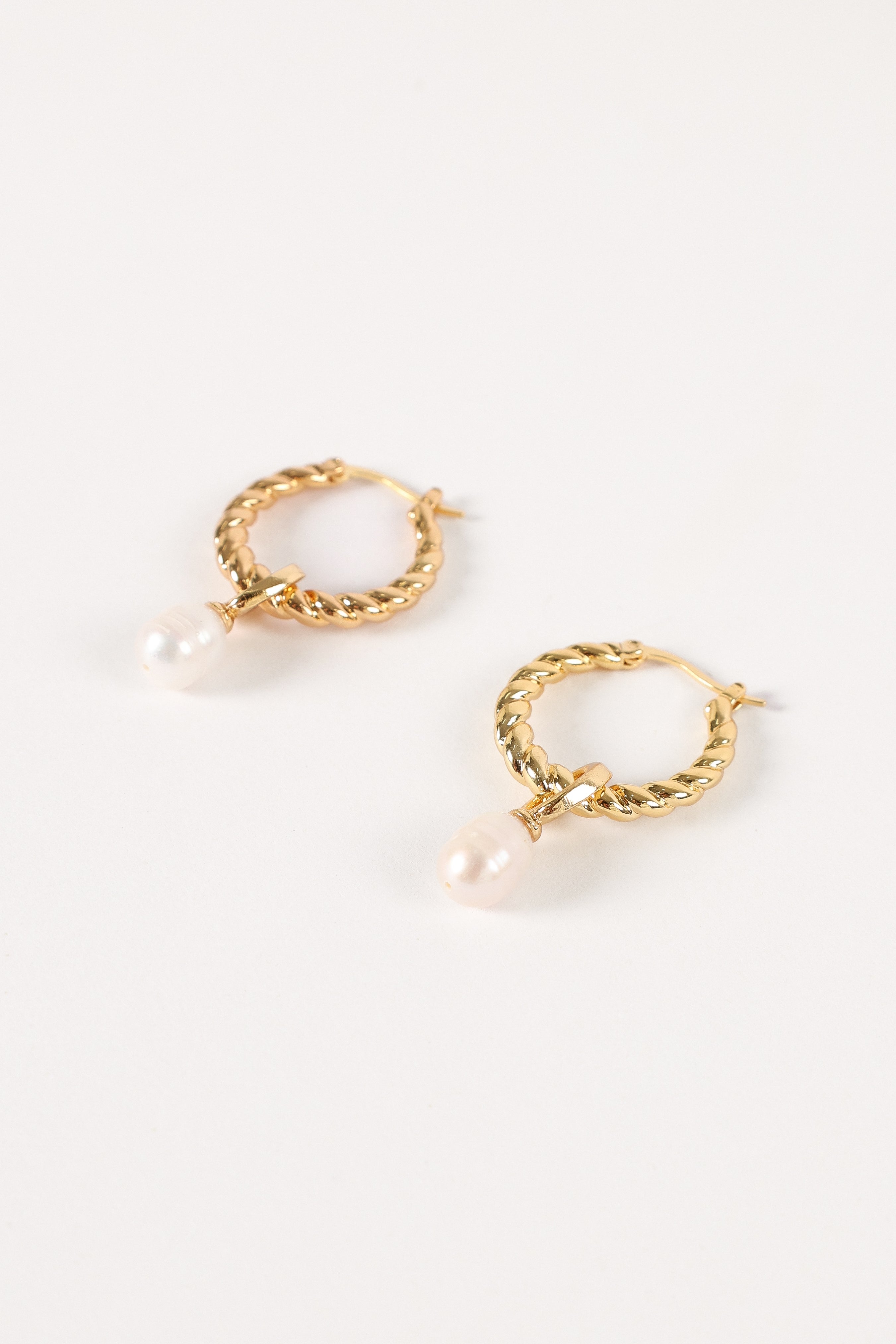Gold Twist Hoop Earrings with Faux Pearl Drop