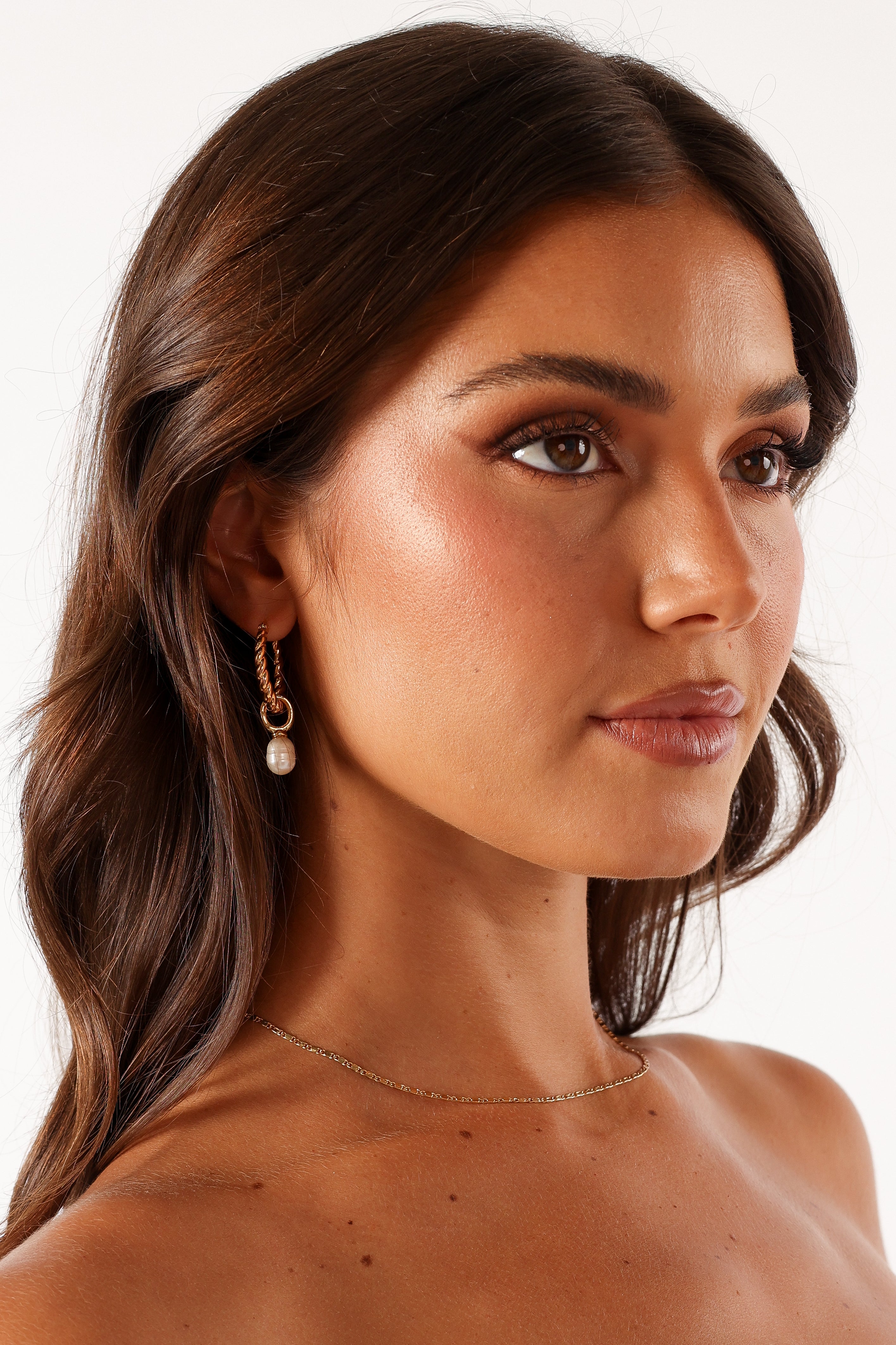 Gold Twist Hoop Earrings with Faux Pearl Drop