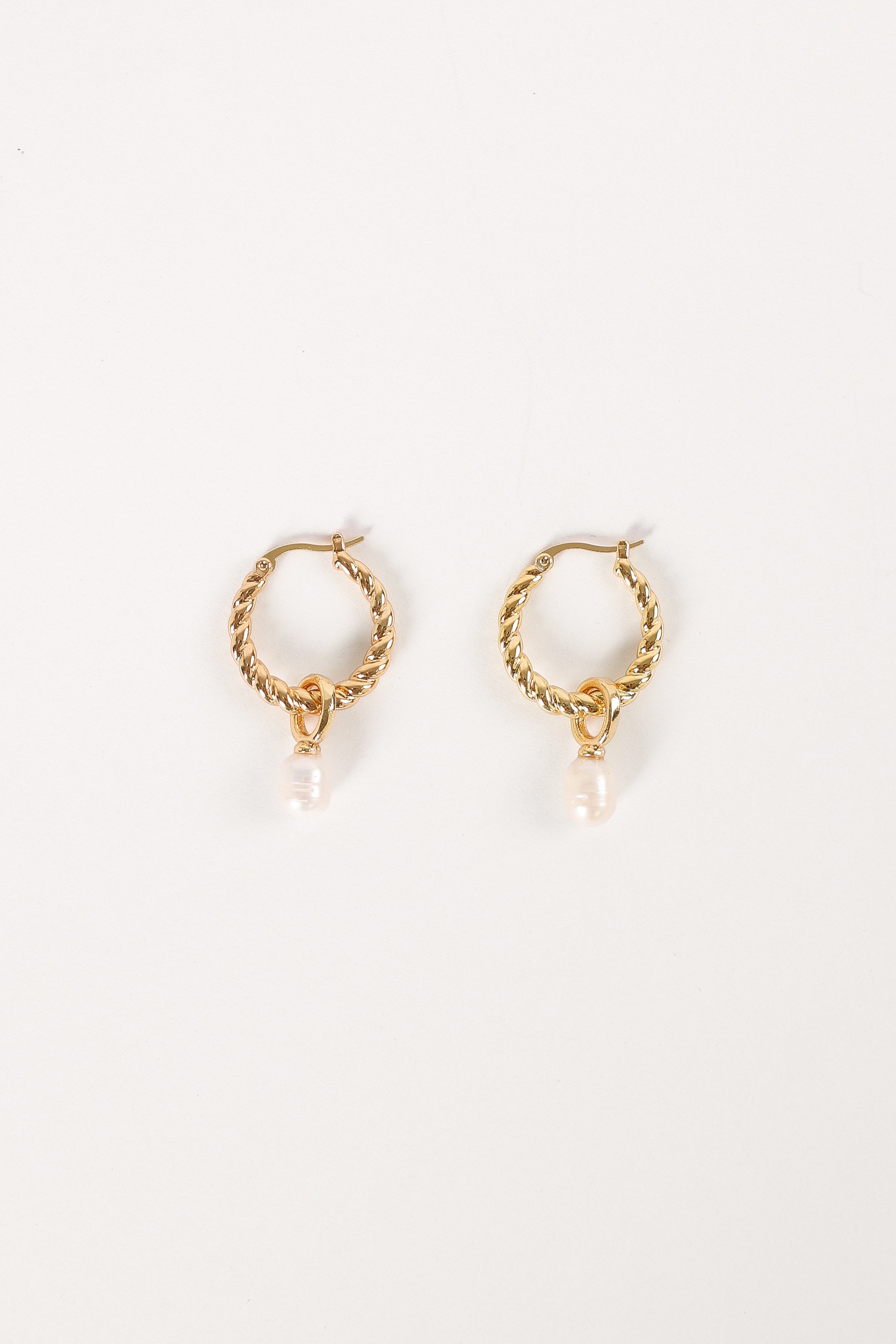 Gold Twist Hoop Earrings with Faux Pearl Drop