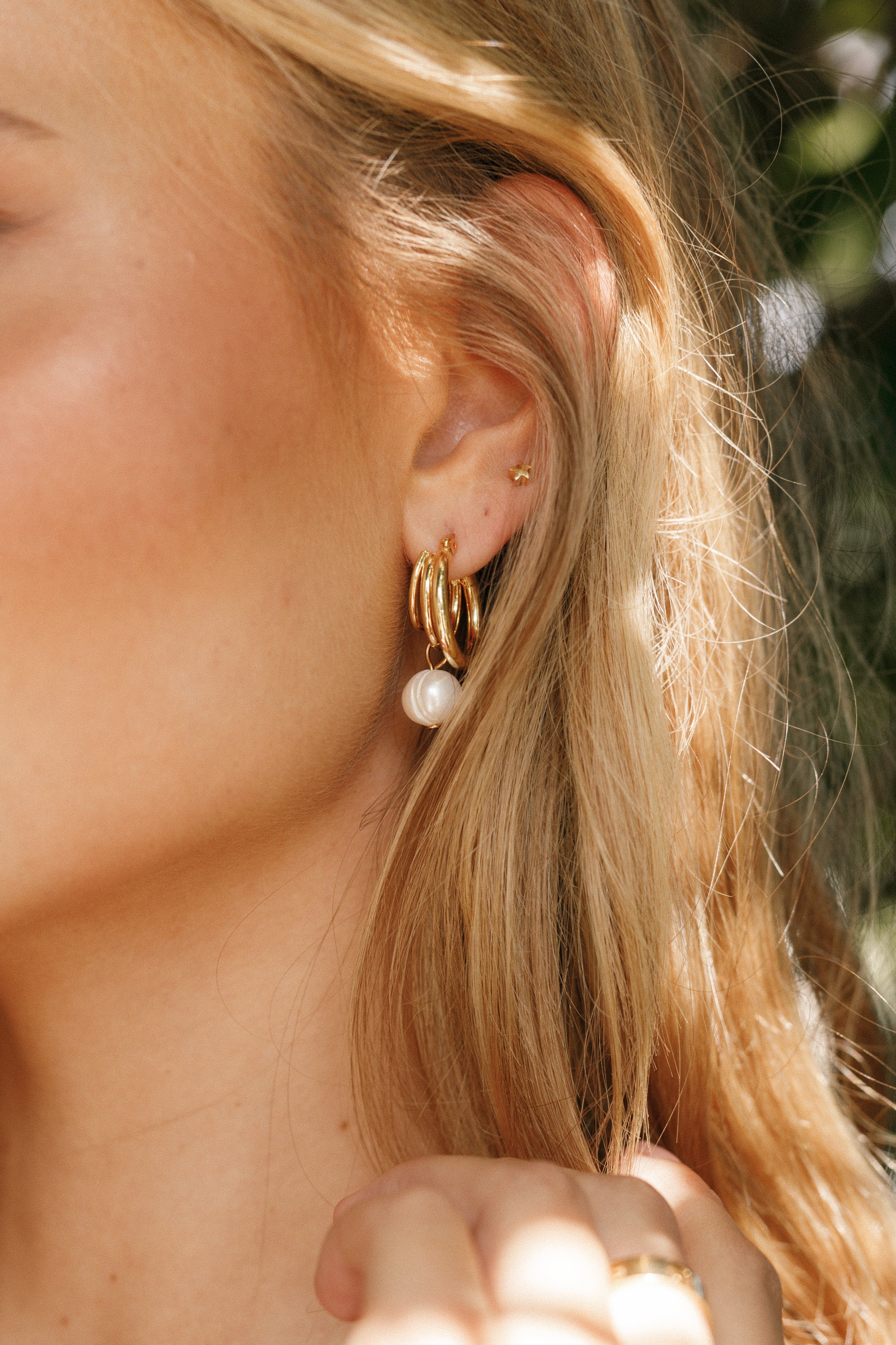 Bernyce Gold Hoop Earrings with Faux Pearl Drop - 18k Gold Plated