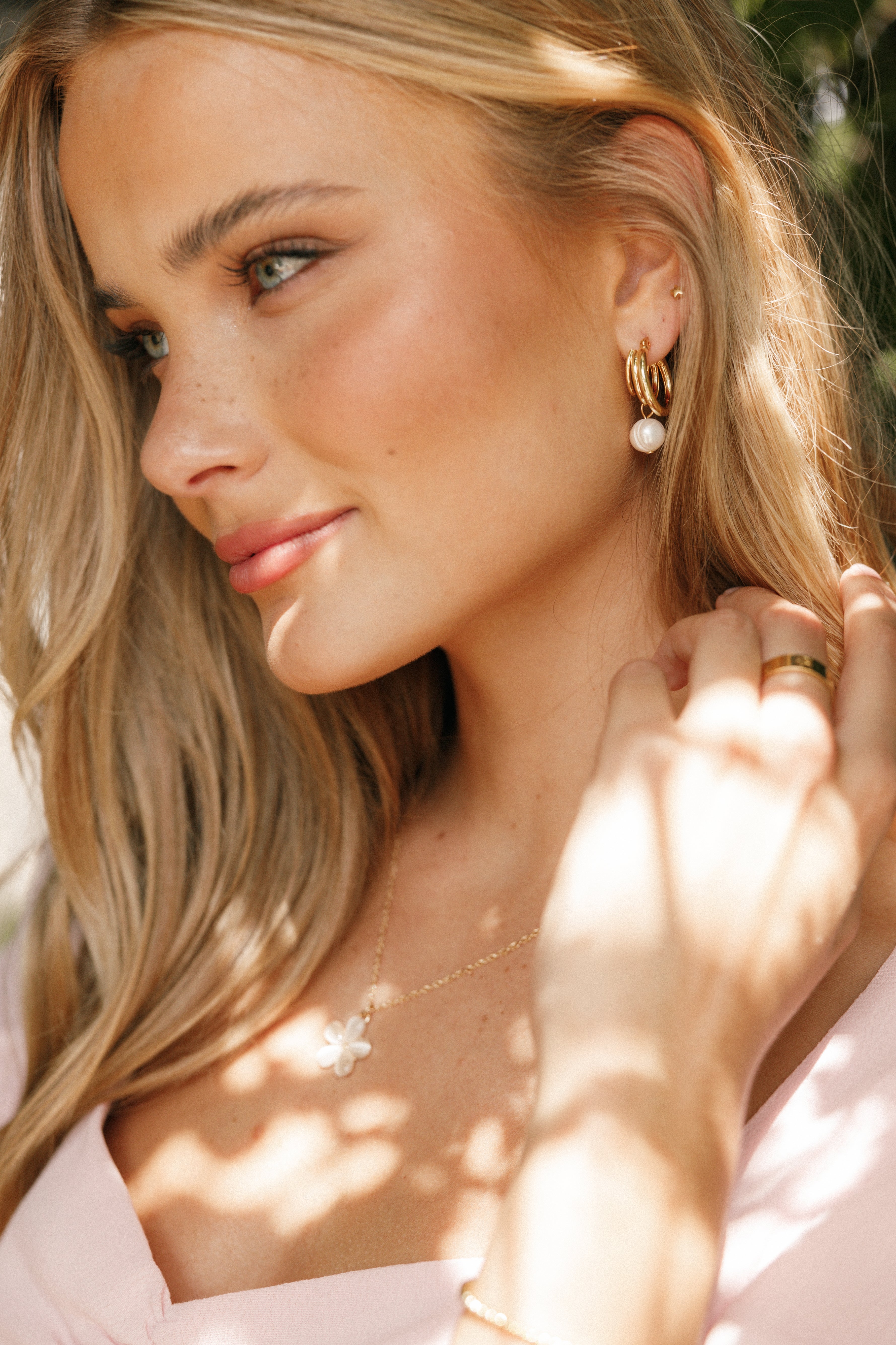 Bernyce Gold Hoop Earrings with Faux Pearl Drop - 18k Gold Plated
