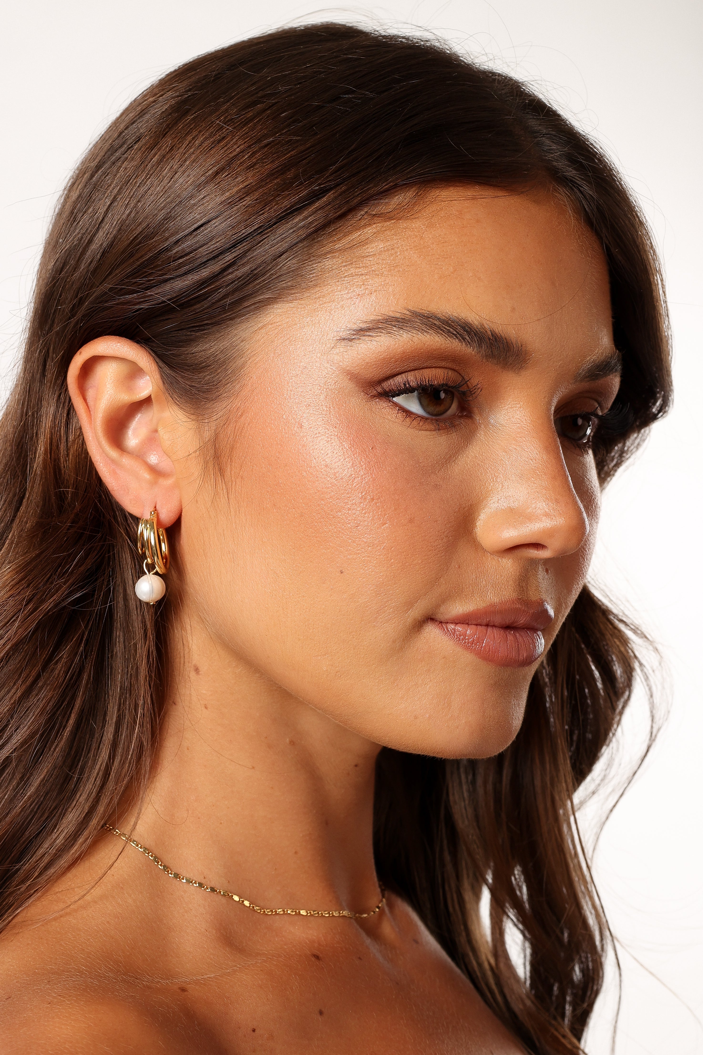 Bernyce Gold Hoop Earrings with Faux Pearl Drop - 18k Gold Plated