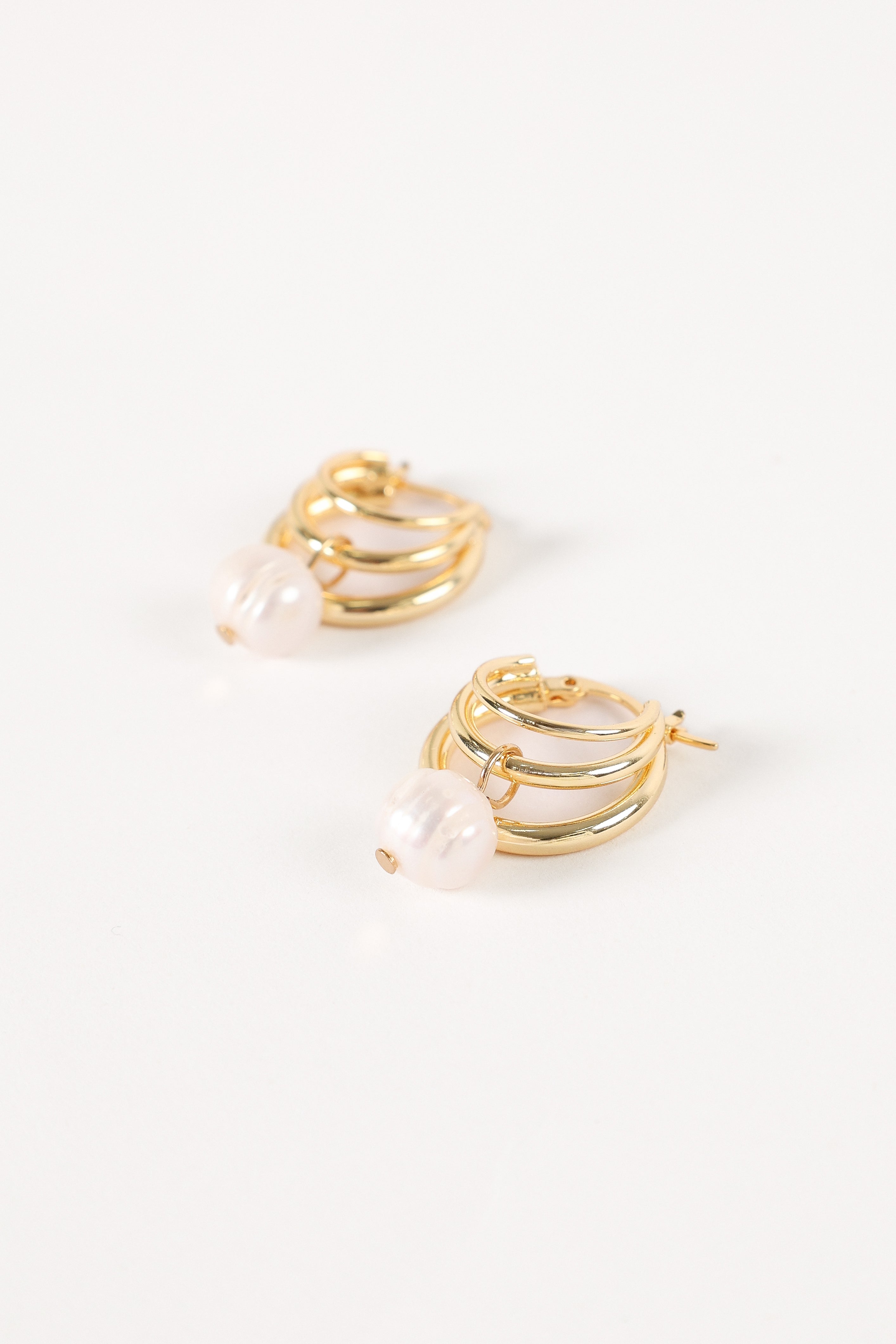 Bernyce Gold Hoop Earrings with Faux Pearl Drop - 18k Gold Plated