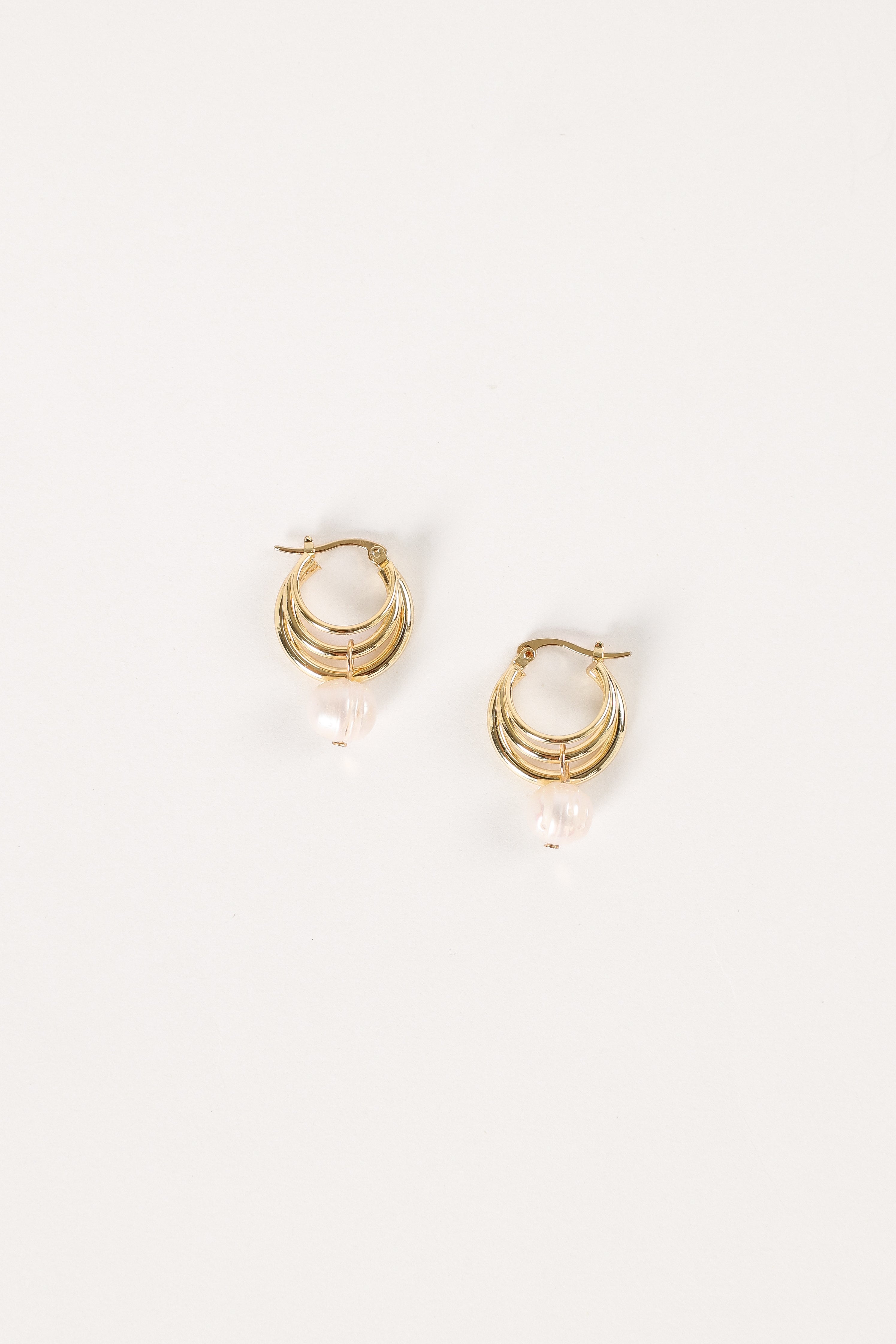 Bernyce Gold Hoop Earrings with Faux Pearl Drop - 18k Gold Plated