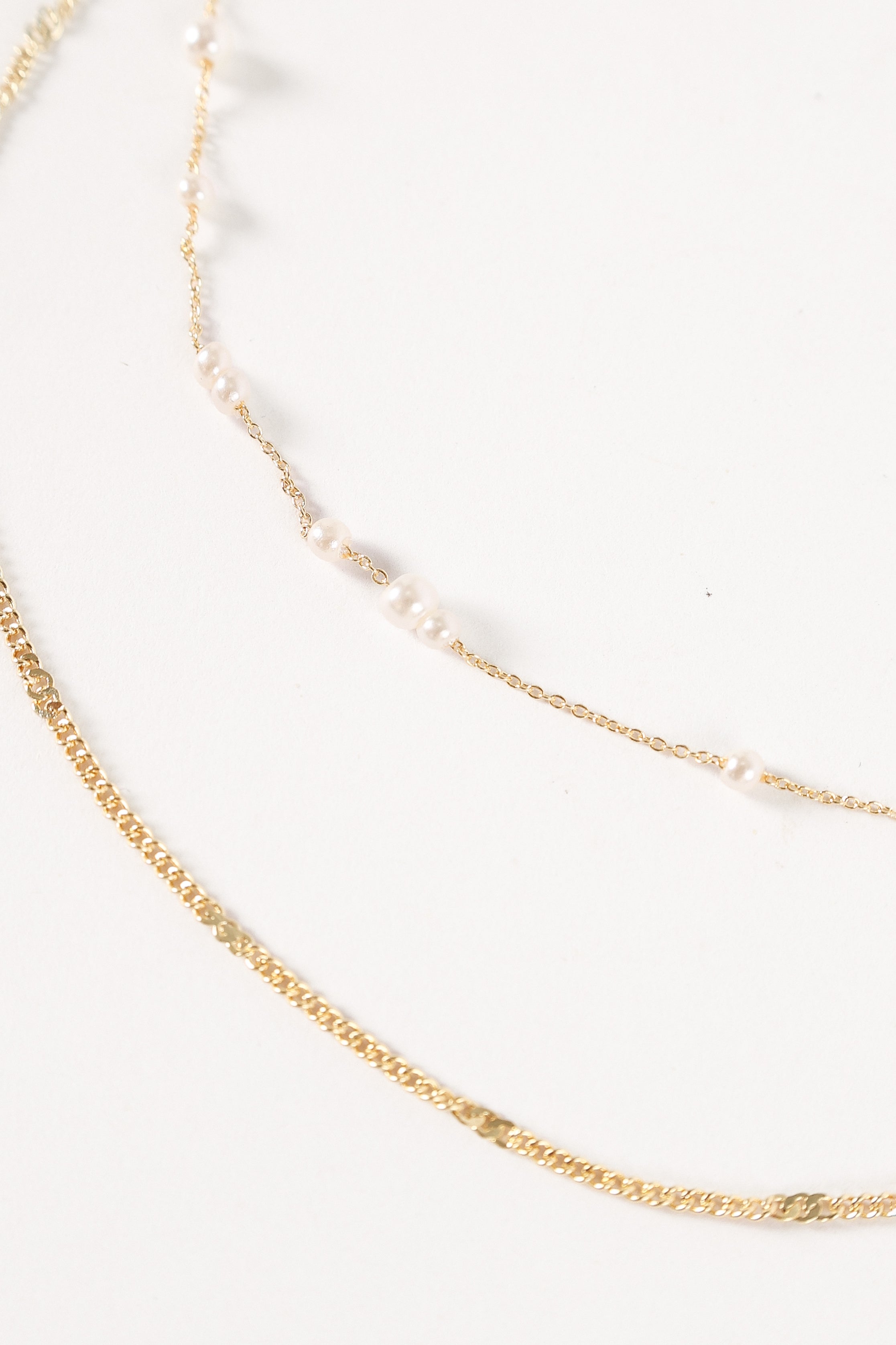 Gold Layered Necklace with Faux Pearl - Nina Multi-Chain Design
