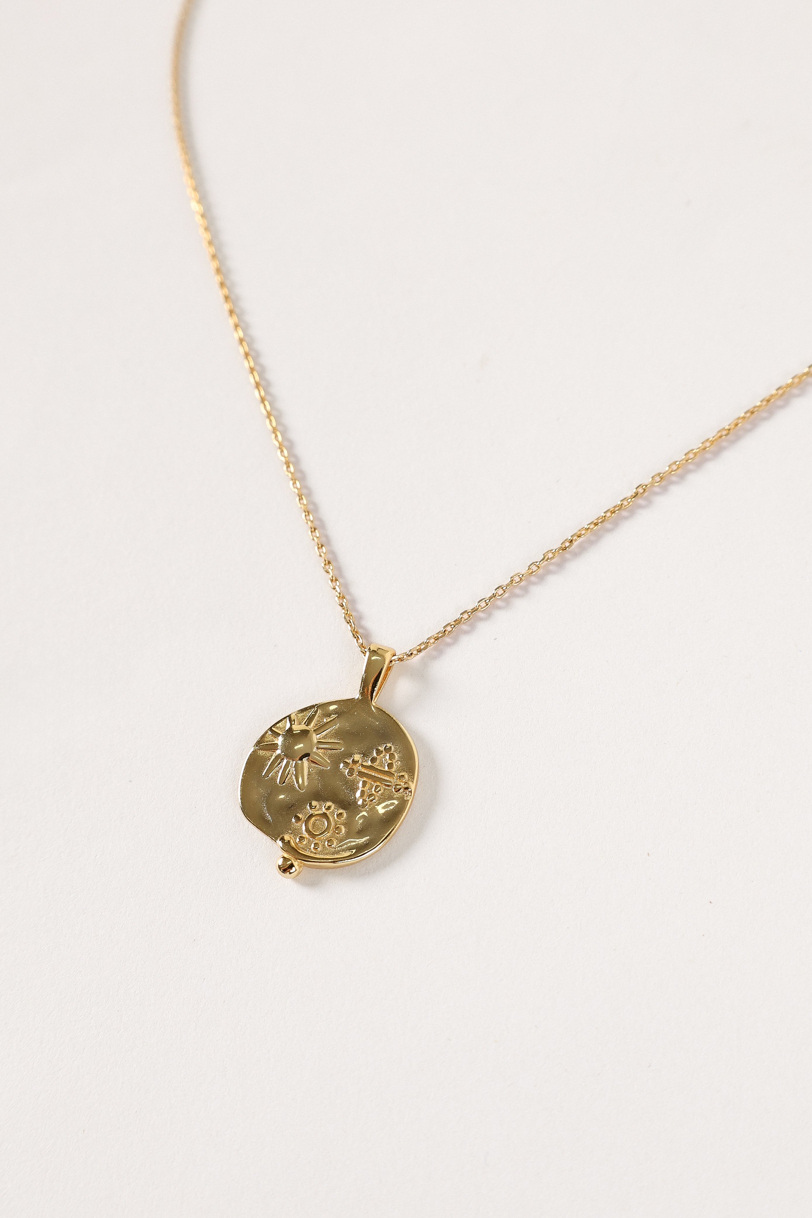 Gold Sun Pendant Necklace - 18k Gold Plated Brass Chain - Dianne Jewelry
