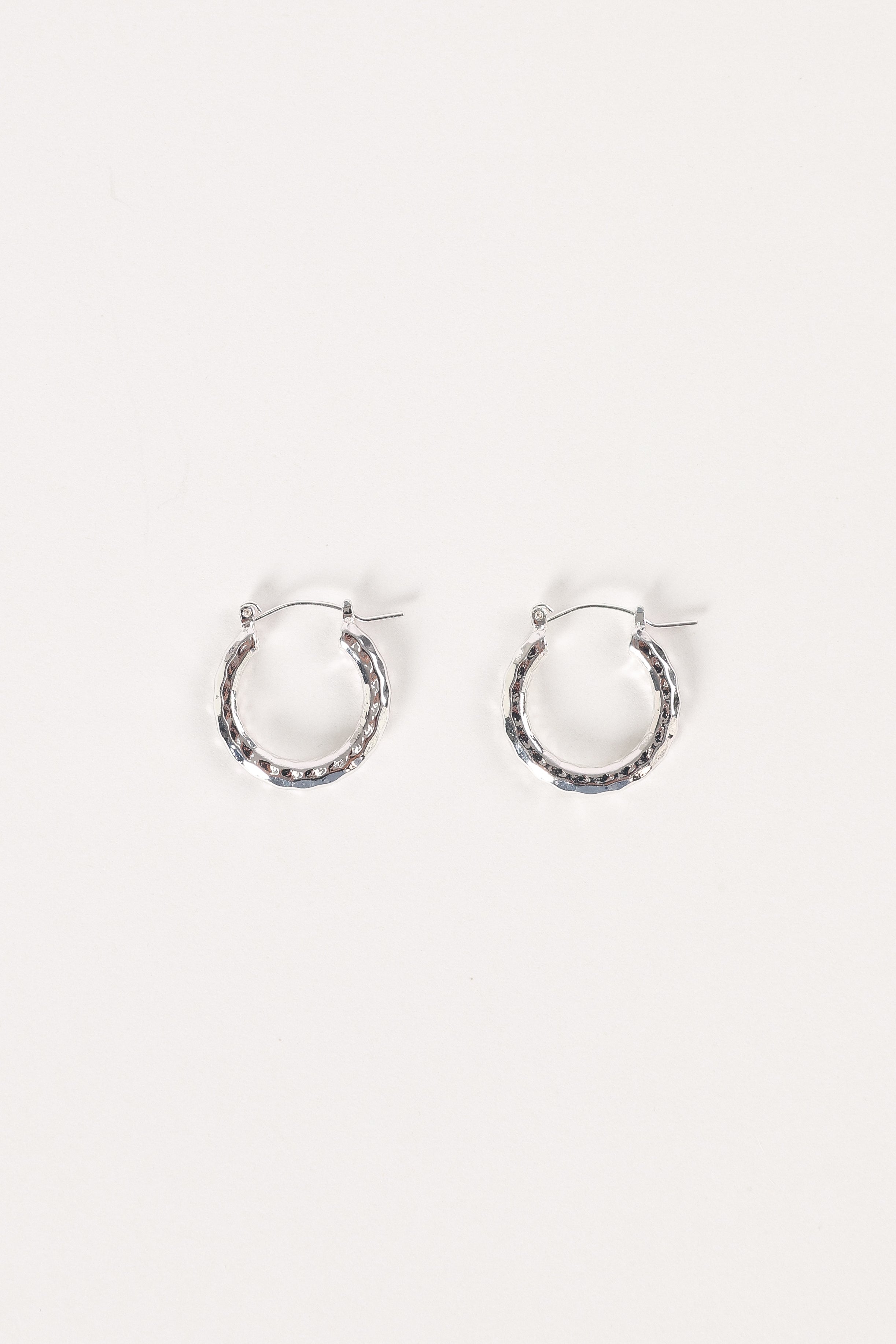 Silver Hoop Earrings with Textured Design - Kennedy Brass Clasp Back