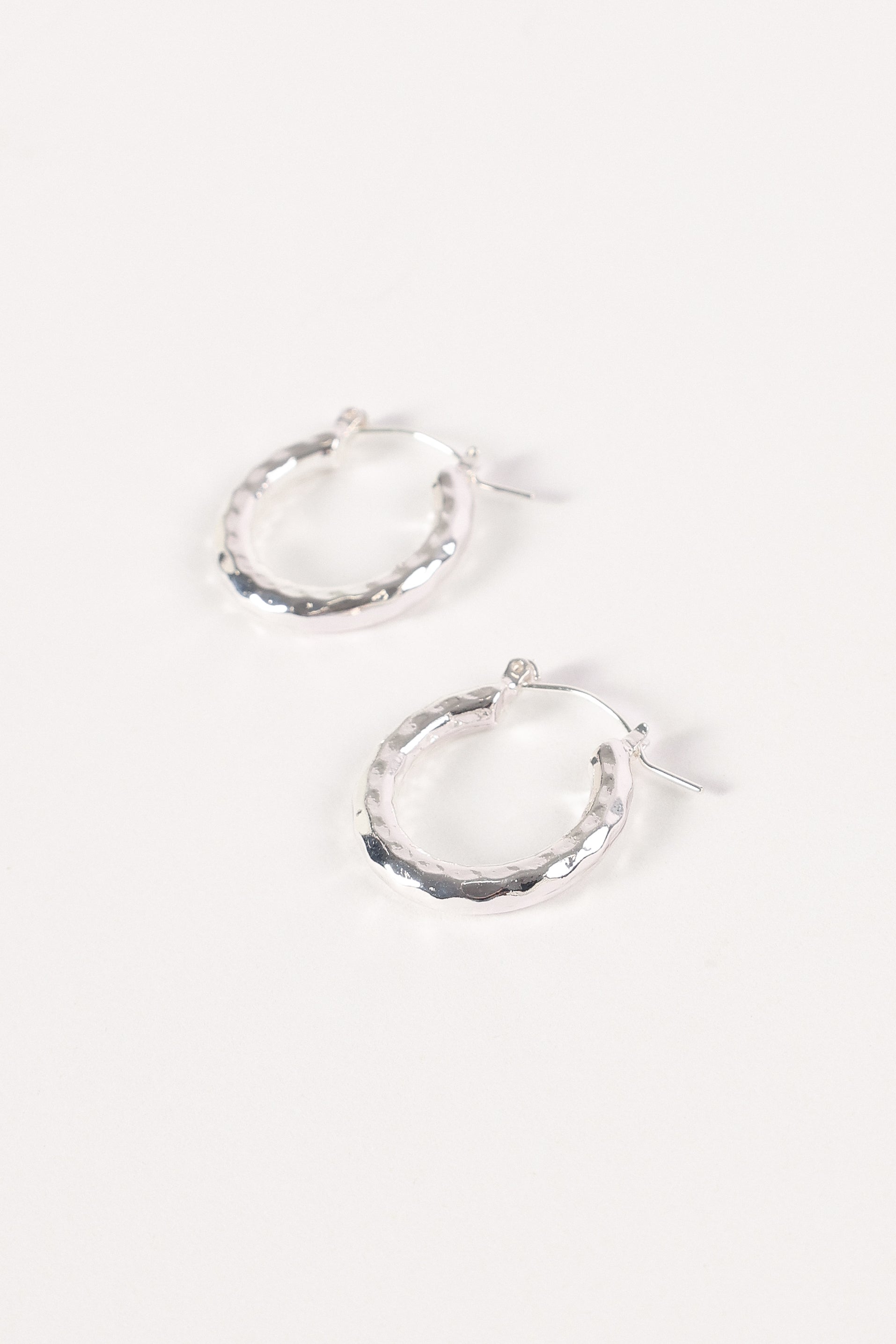 Silver Hoop Earrings with Textured Design - Kennedy Brass Clasp Back