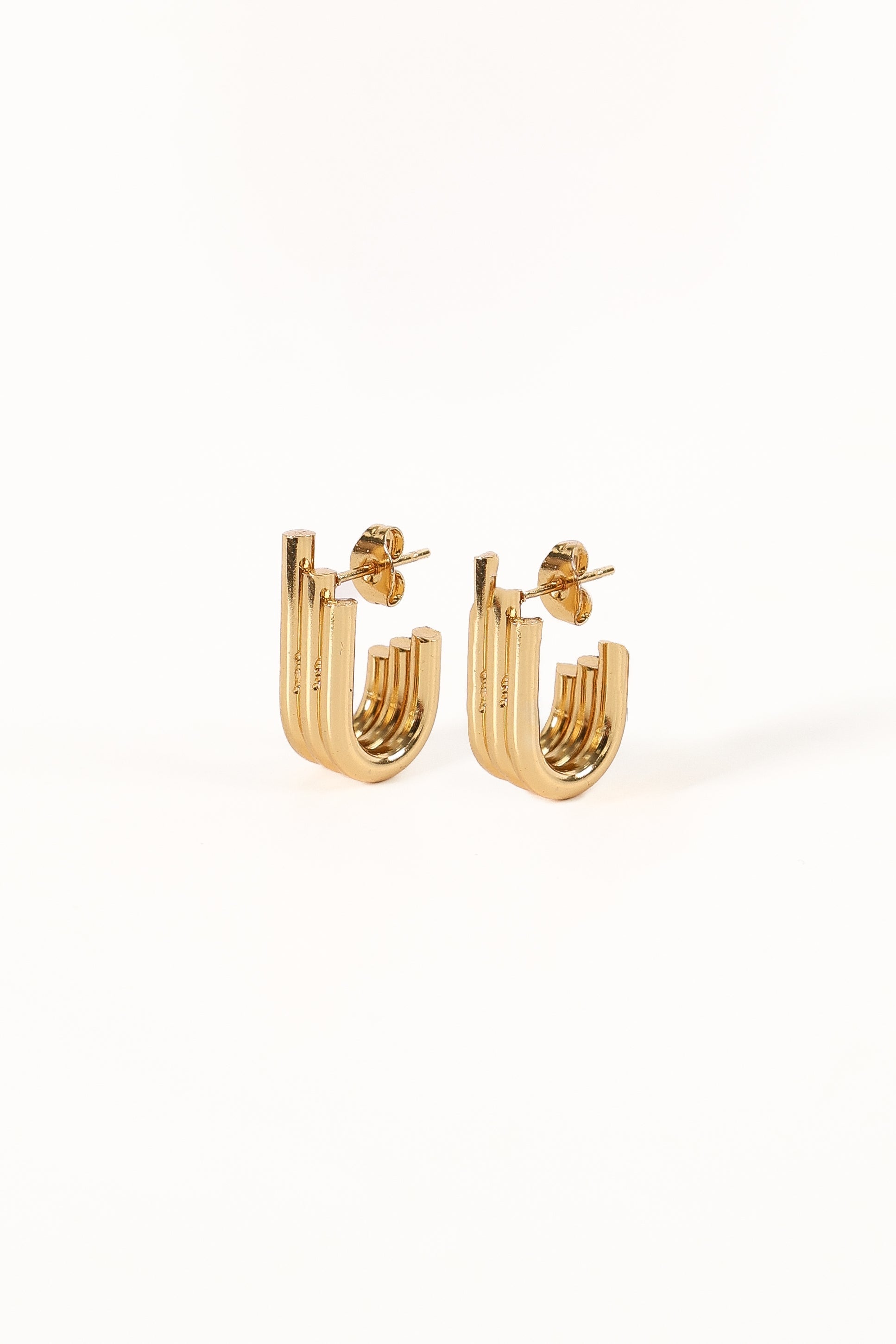 Gold Textured Emily Earrings - Butterfly Stud Closure - 1.2"