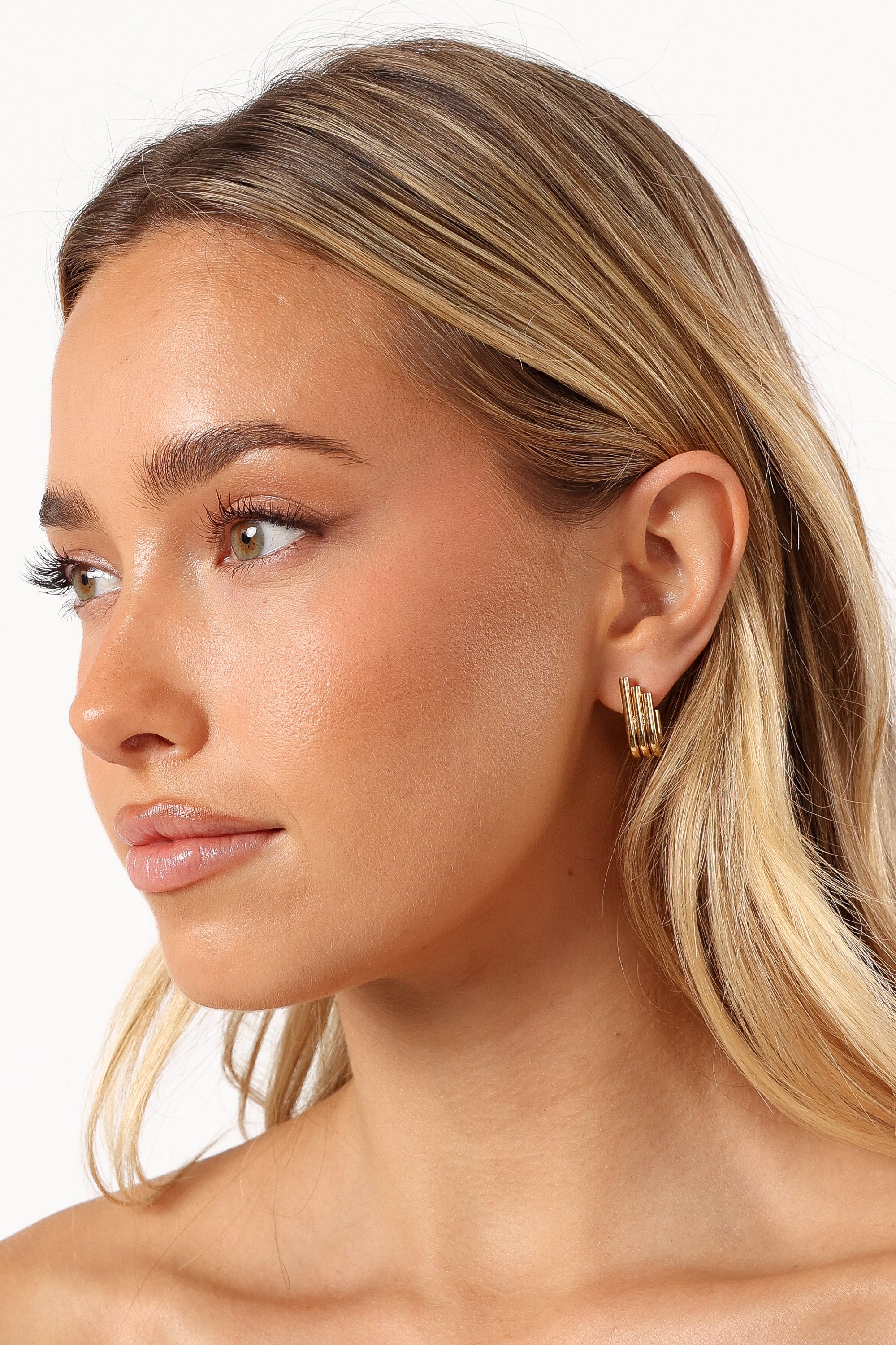 Gold Textured Emily Earrings - Butterfly Stud Closure - 1.2"
