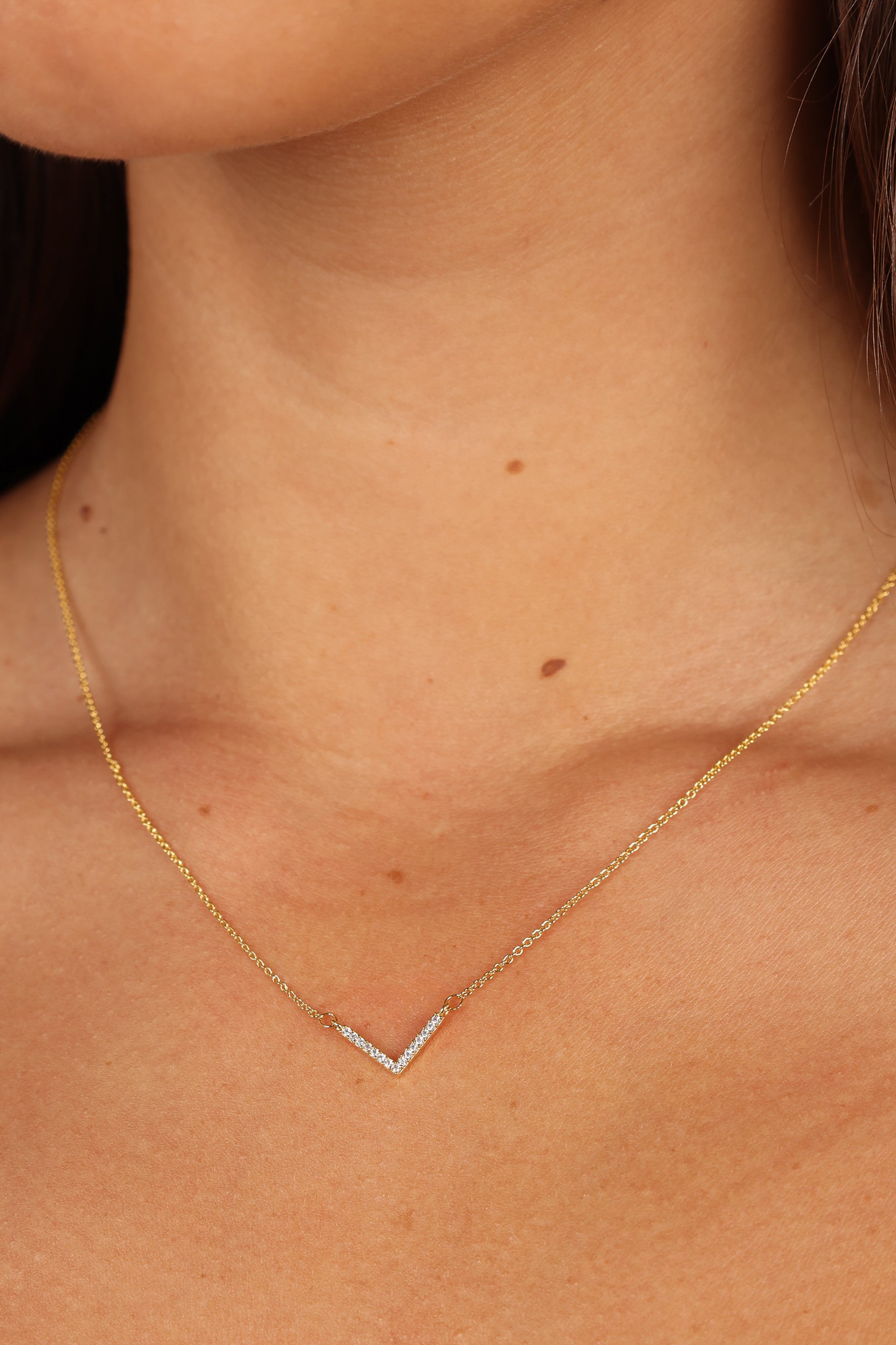 18k Gold Plated Haley V-Shape Cubic Charm Necklace