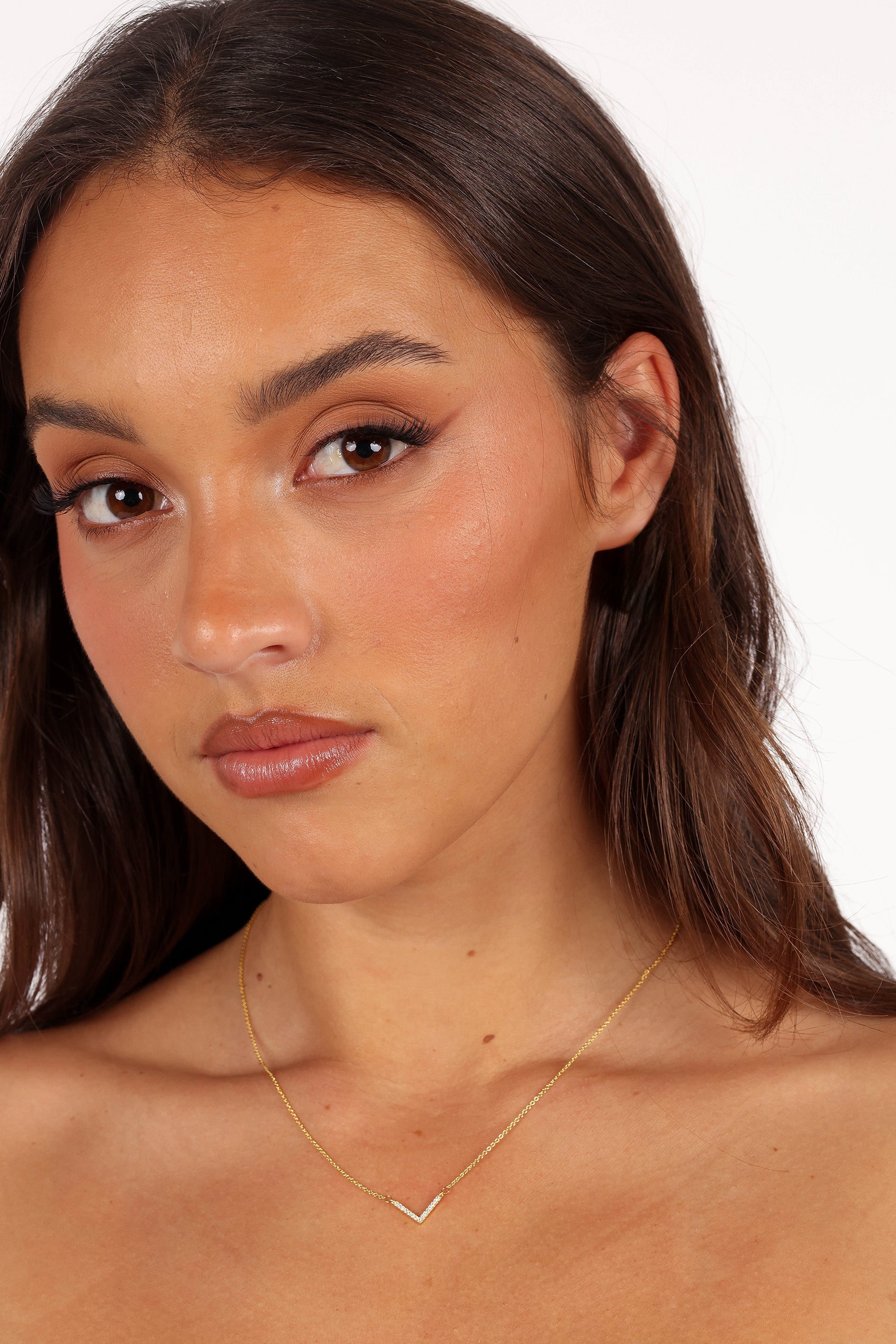 18k Gold Plated Haley V-Shape Cubic Charm Necklace