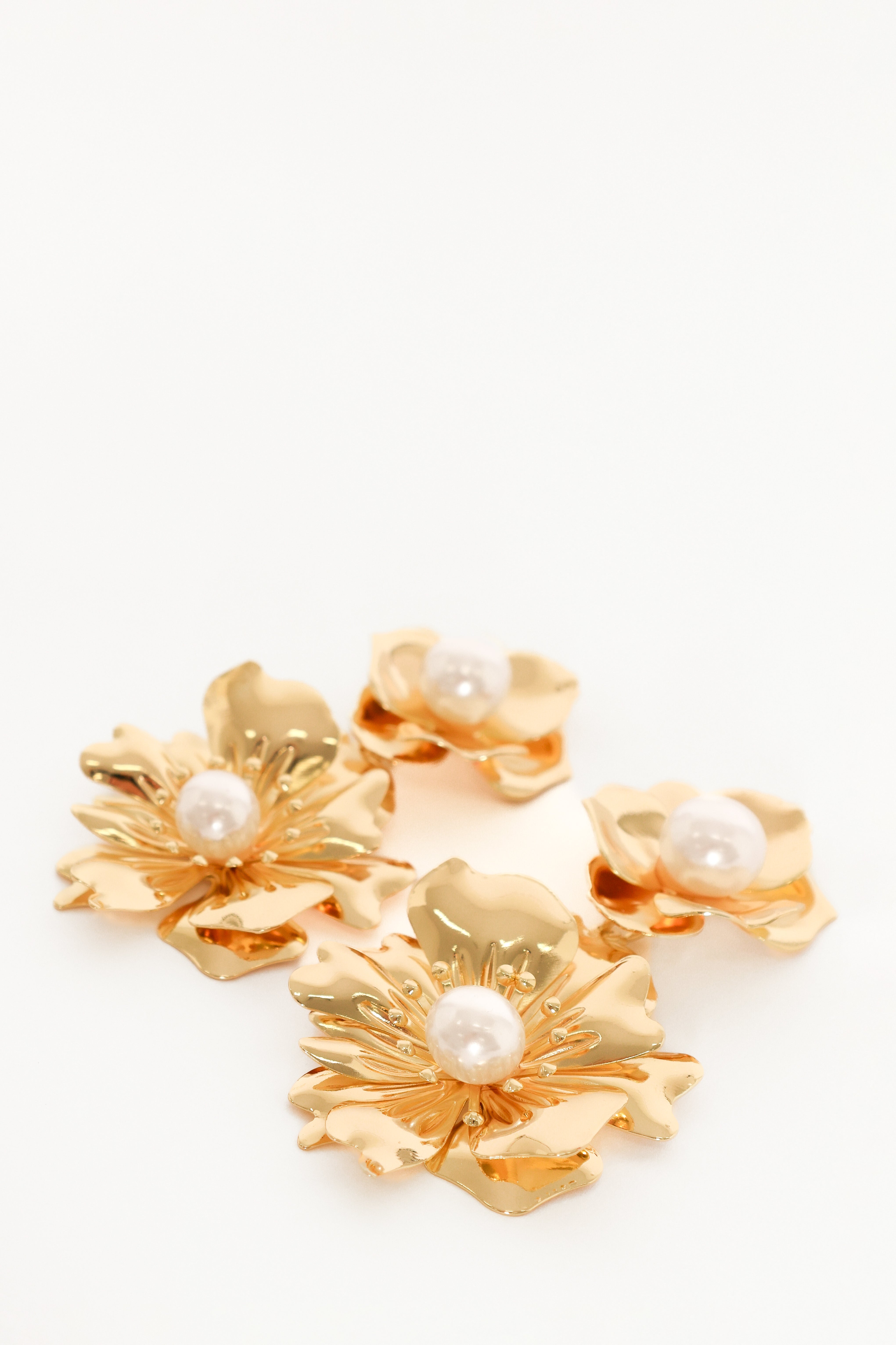 Lilou Gold Pearl Flower Drop Earrings - Faux Pearl Design